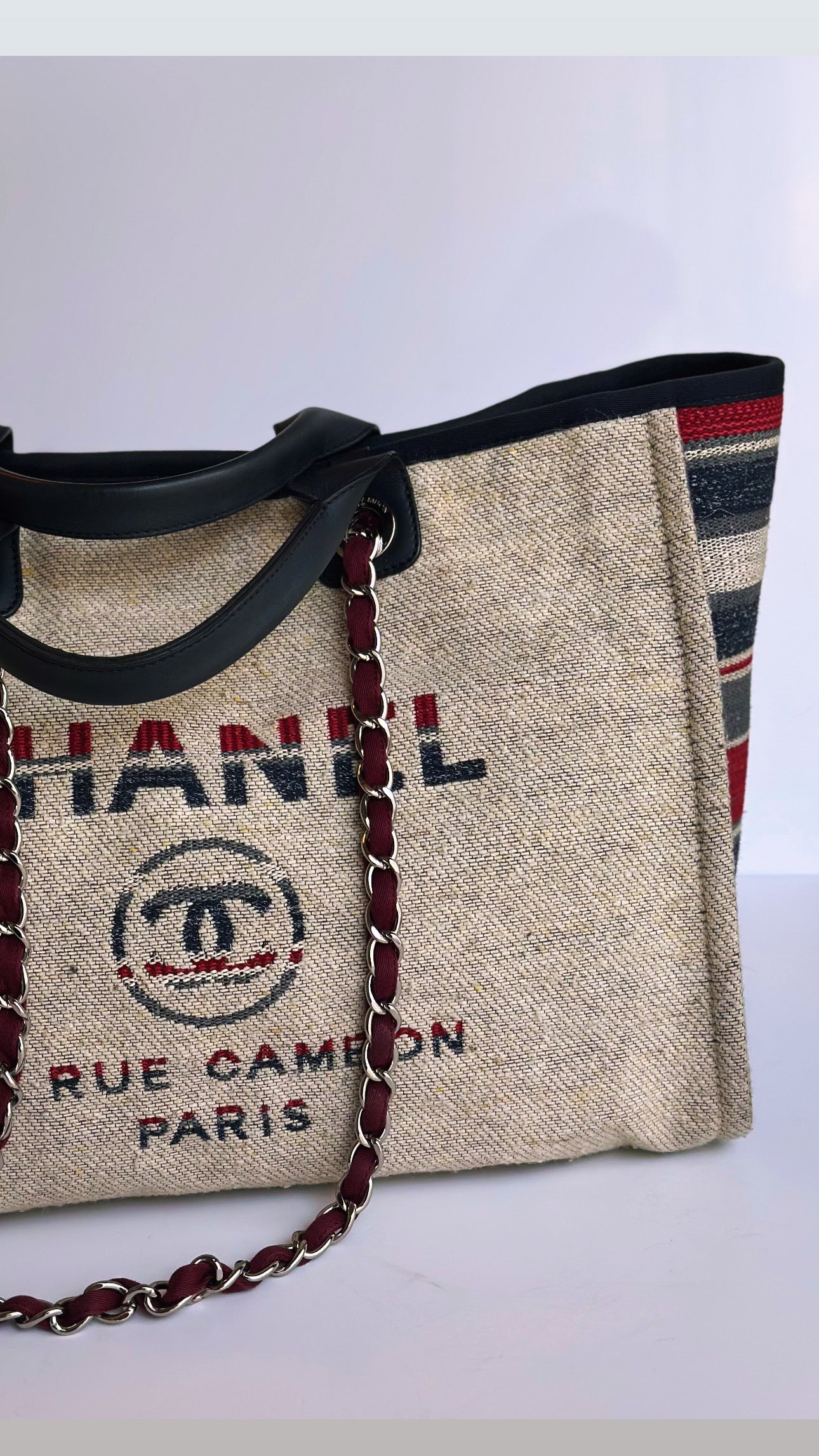 18A Chanel Large Deauville Shopping Tote Beige Toile & Calfskin