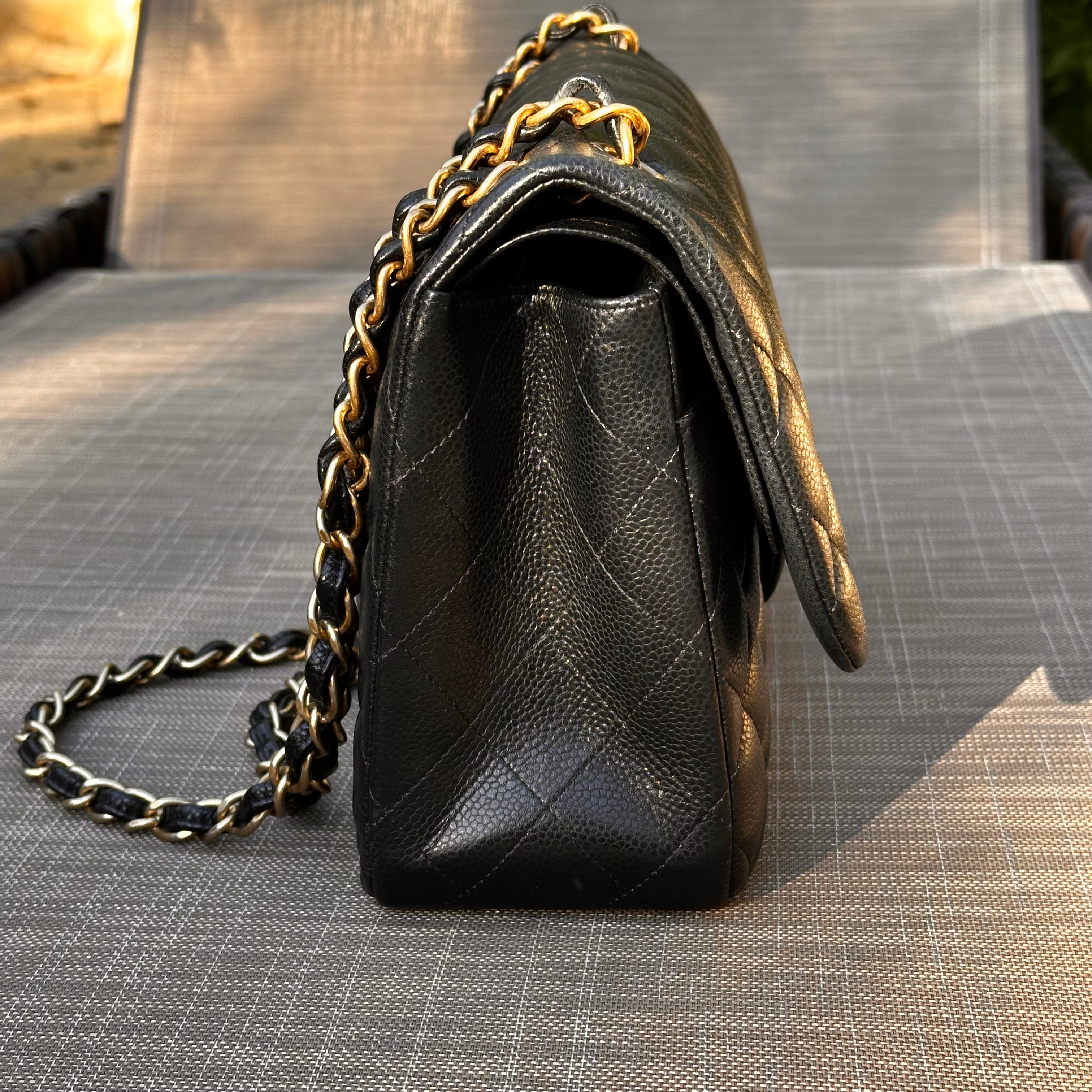 2016 Chanel Jumbo Iridescent Black Caviar Aged GHW