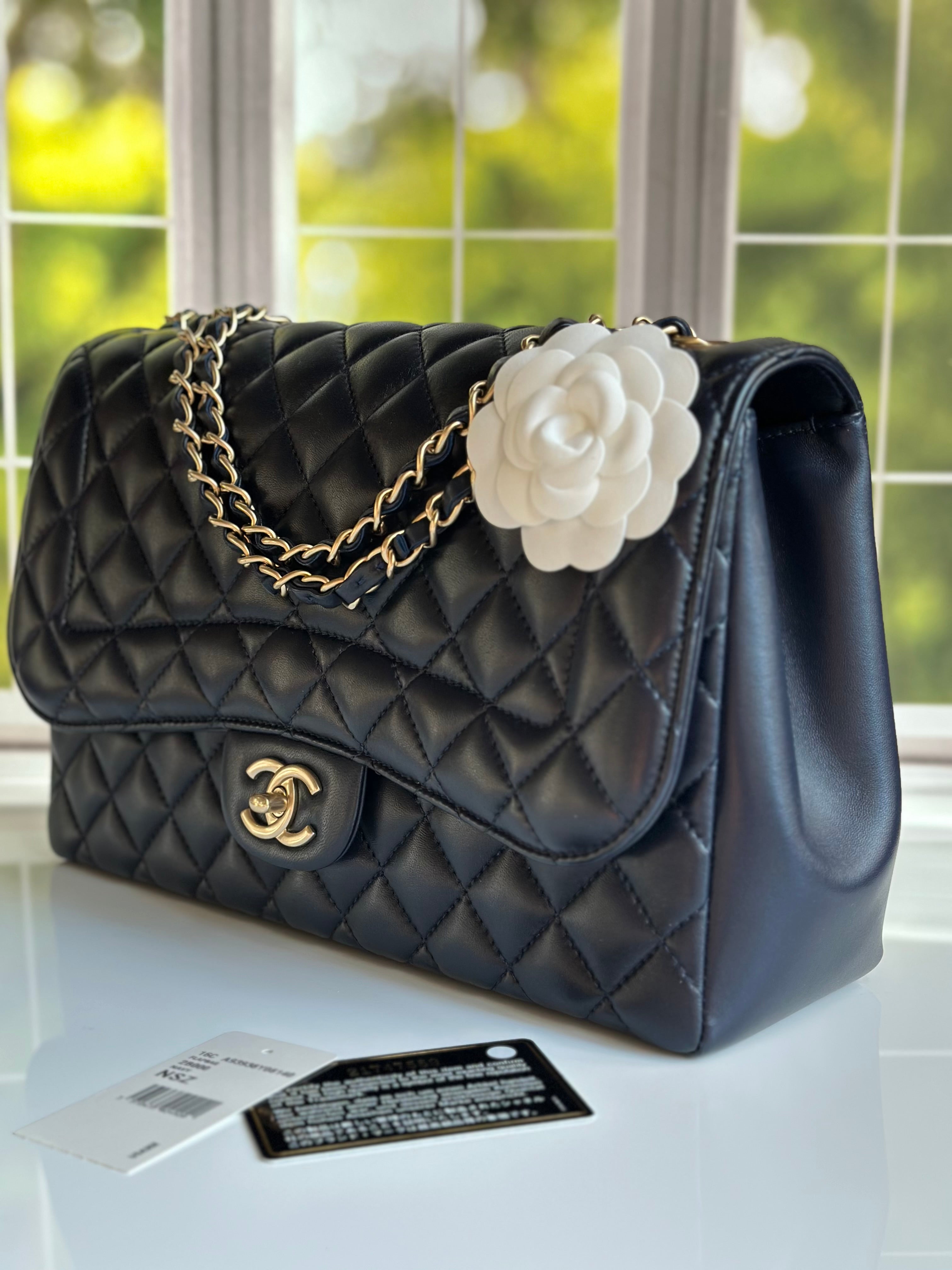 2016 Chanel Mademoiselle Chic Flap Navy Blue Lambskin and Satin Aged Gold Hardware