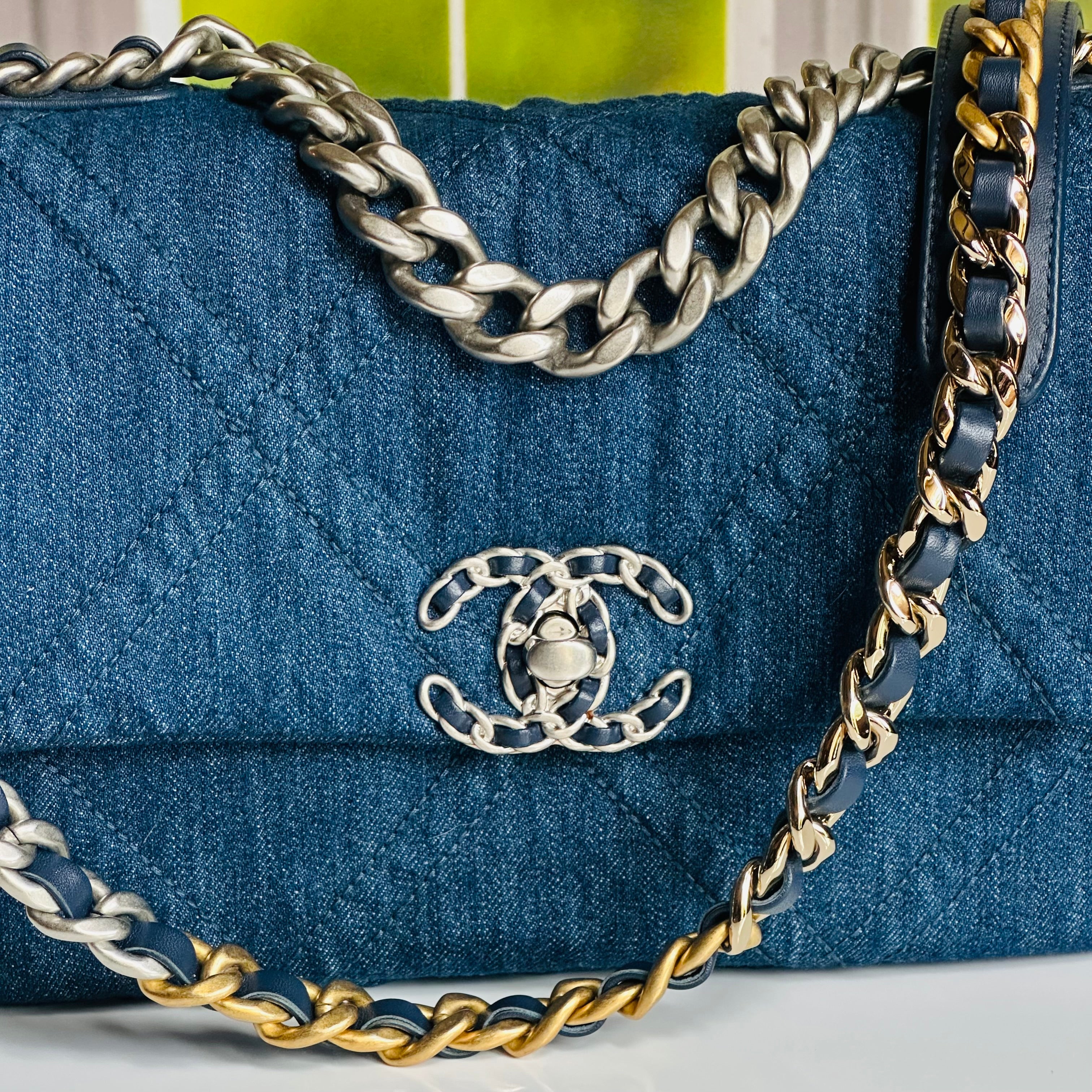 2022 Chanel Small-Medium 19 Flap Dark Blue Denim w/mixed Finish Hardware