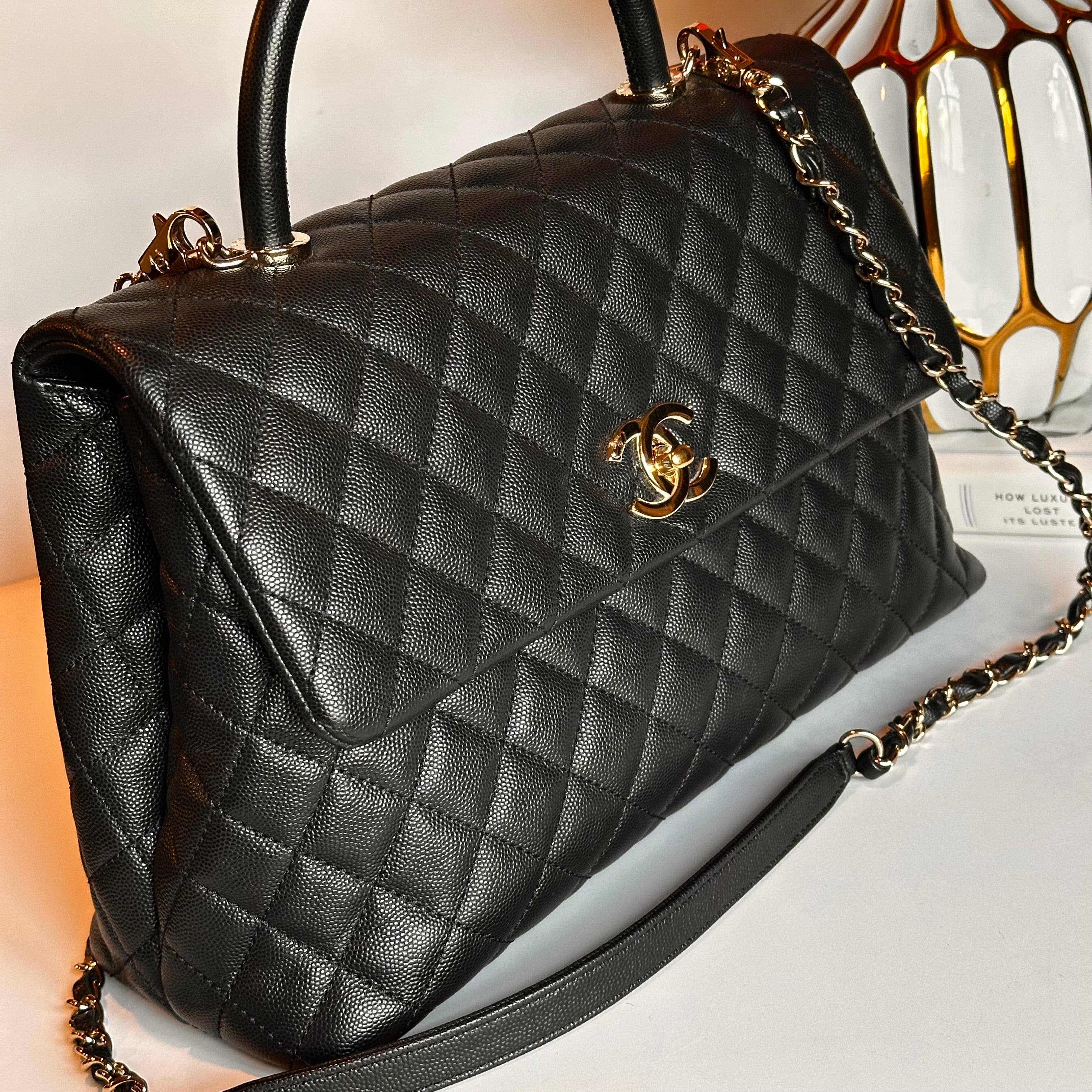 CHANEL COCO TOP HANDLE FLAP BLACK CAVIAR LGHW