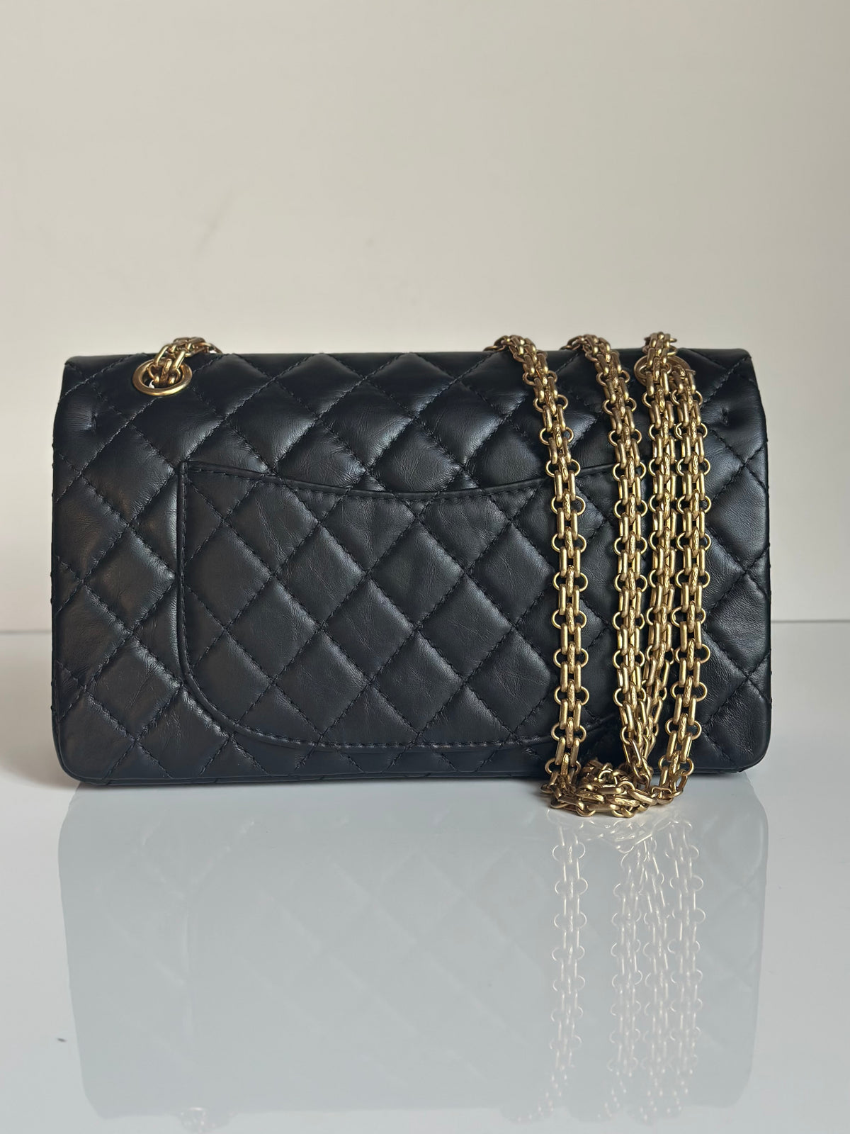 Chanel 2.55 Reissue Double Flap Black Aged Calfskin GHW Size 225