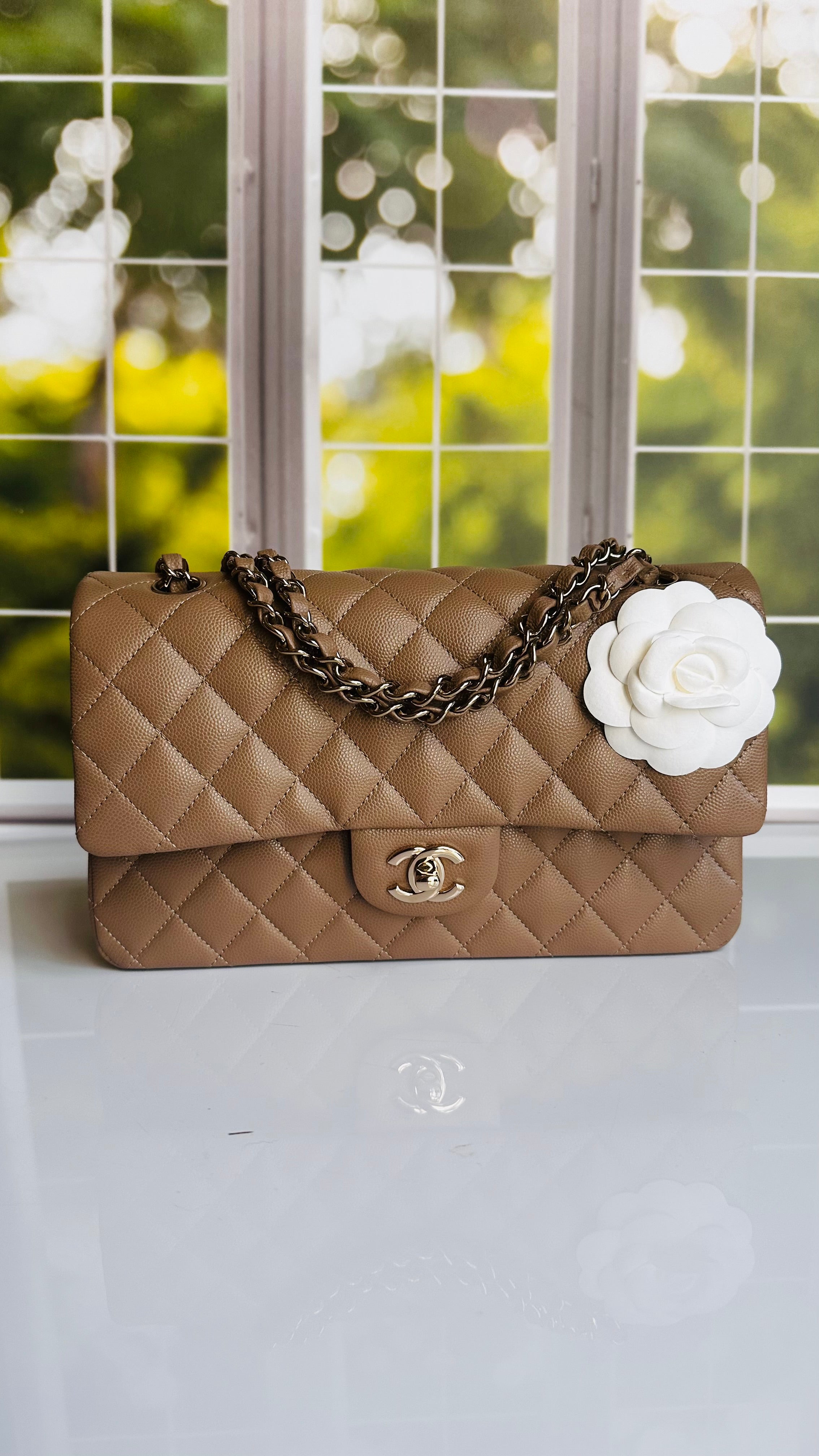 Like New 22A Chanel Timeless Classic Flap Dark Beige Caviar LGHW