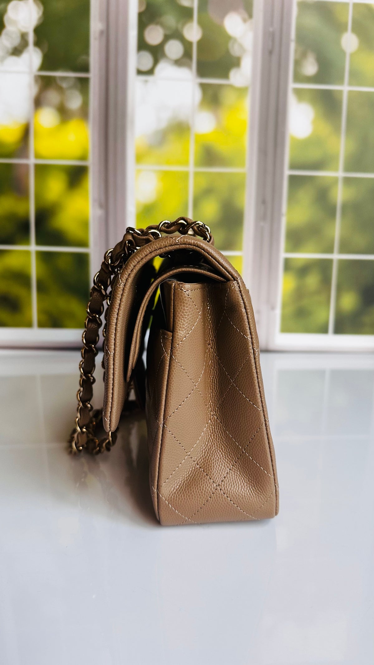 Like New 22A Chanel Timeless Classic Flap Dark Beige Caviar LGHW
