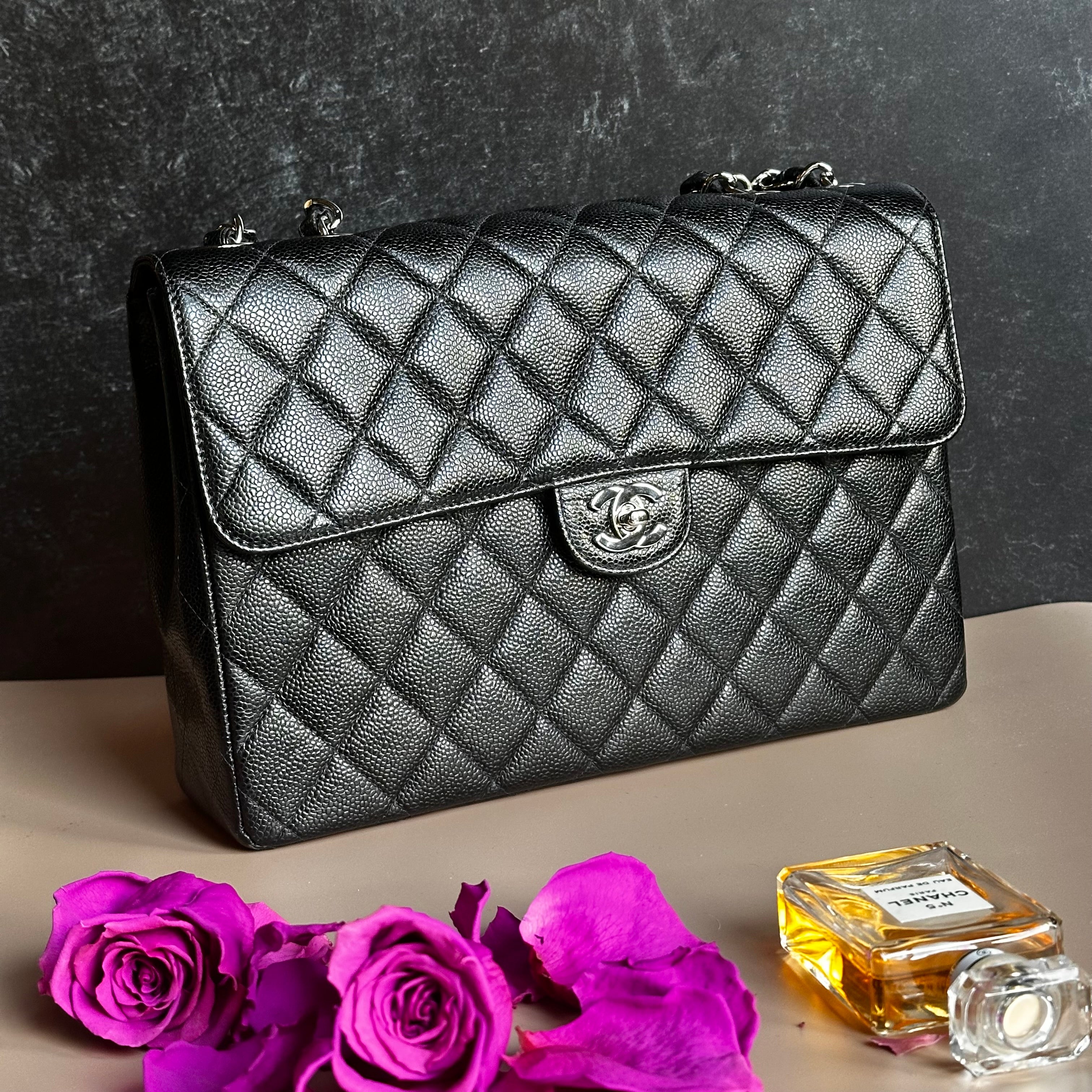 2001 Chanel Vintage Jumbo Black Caviar SHW