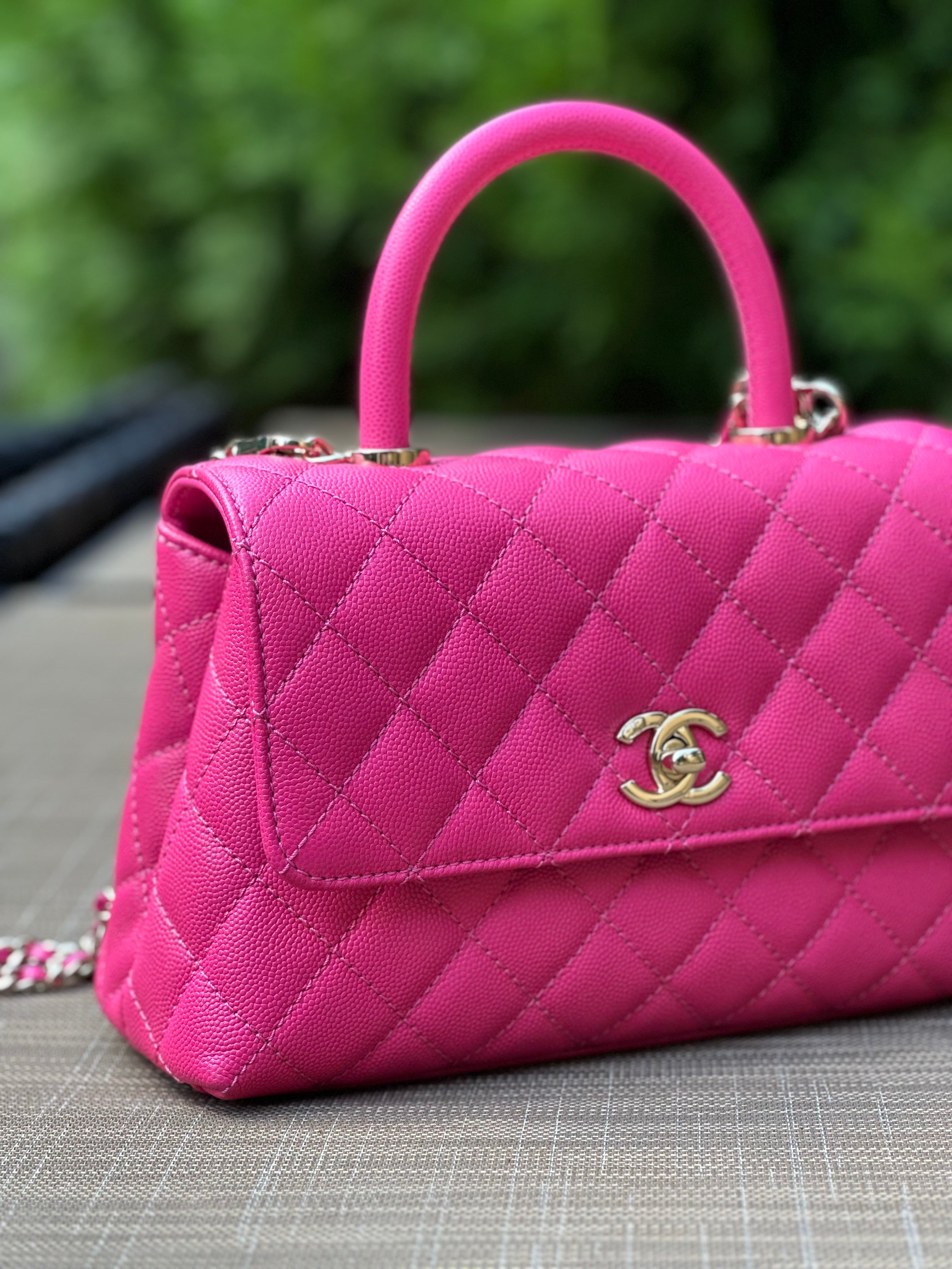 22K Chanel Small Coco Handle Flap Fuchsia Caviar Light Gold Hardware