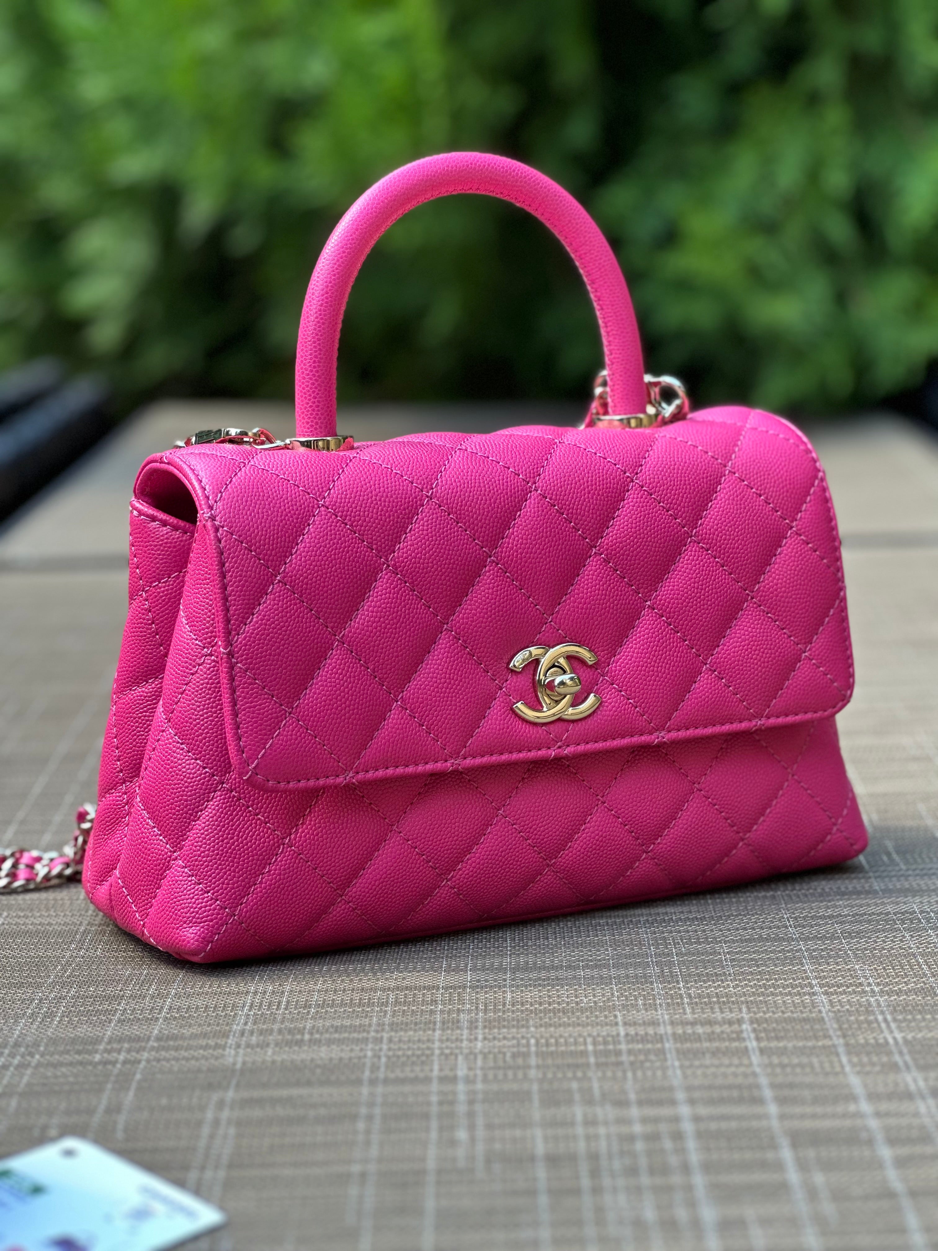 22K Chanel Small Coco Handle Flap Fuchsia Caviar Light Gold Hardware