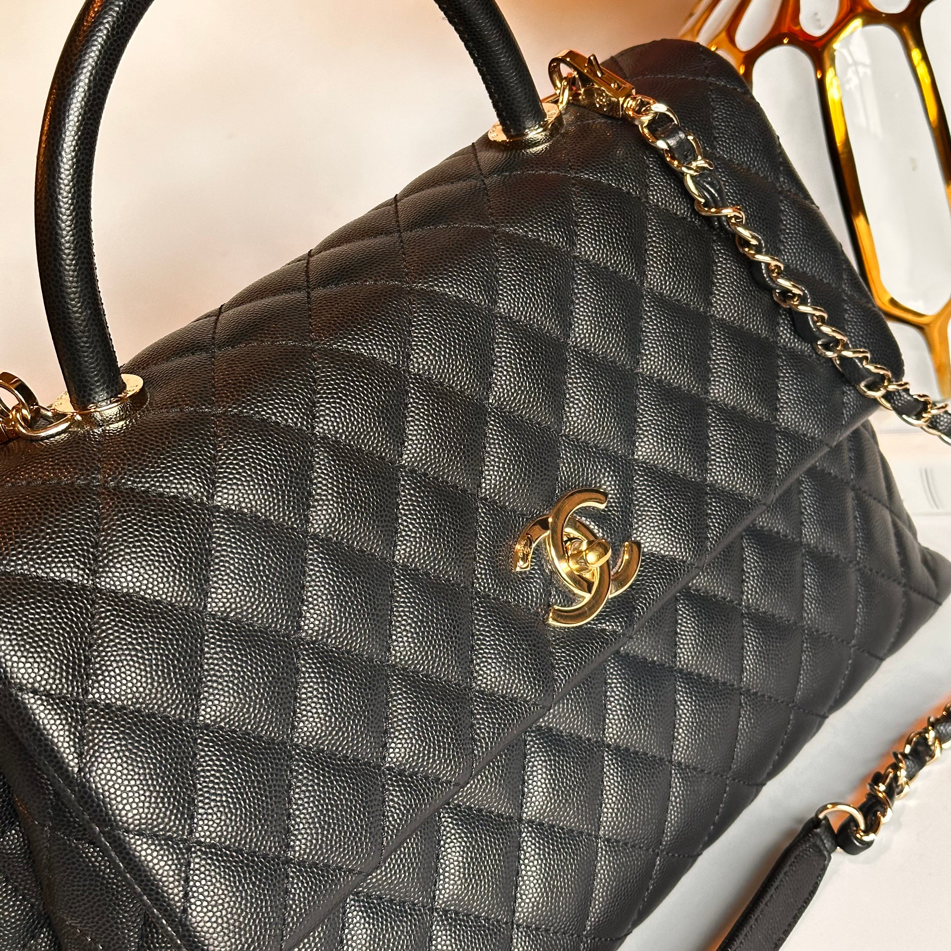 CHANEL COCO TOP HANDLE FLAP BLACK CAVIAR LGHW