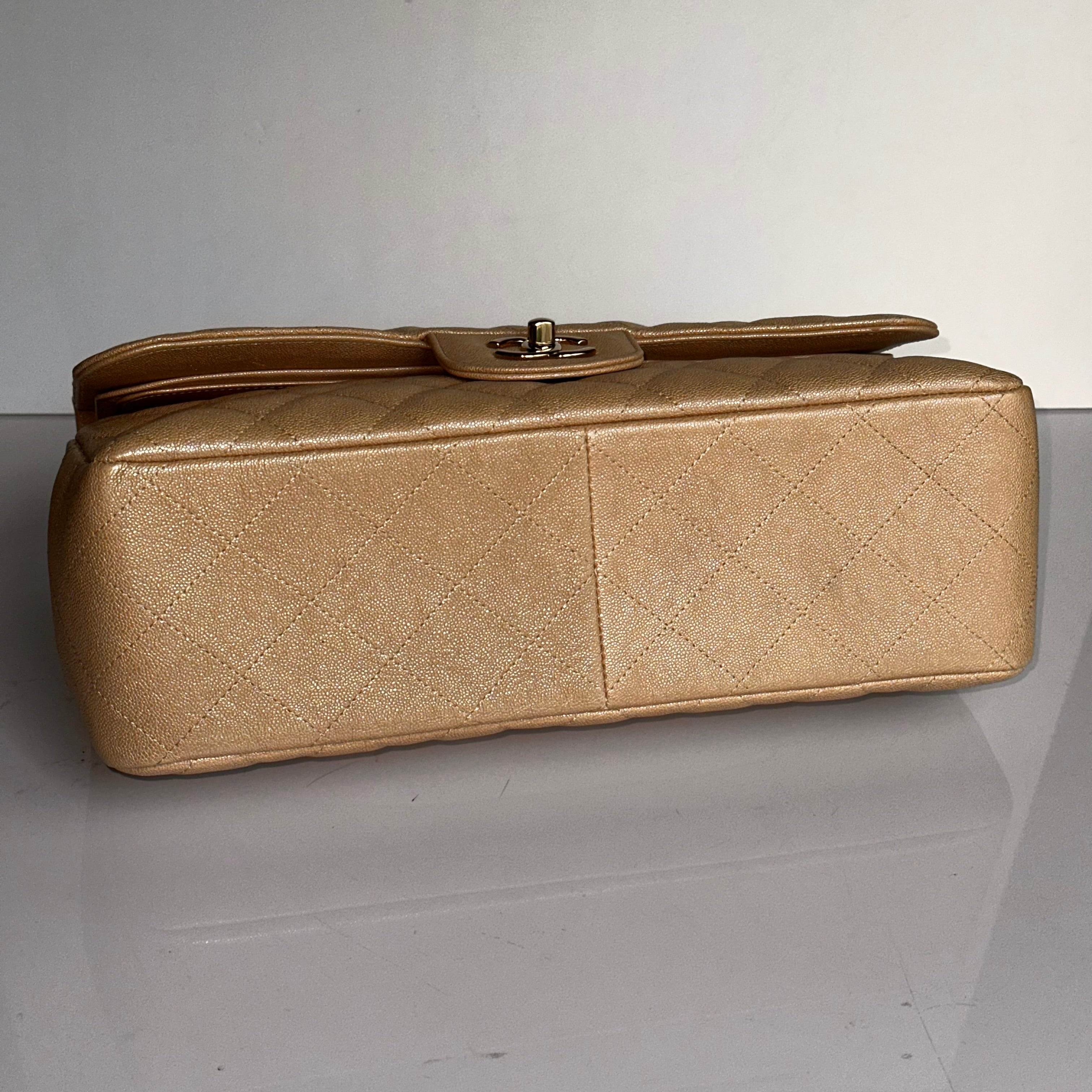 19S Chanel Timeless Classic Jumbo Iridescent Beige Caviar LGHW