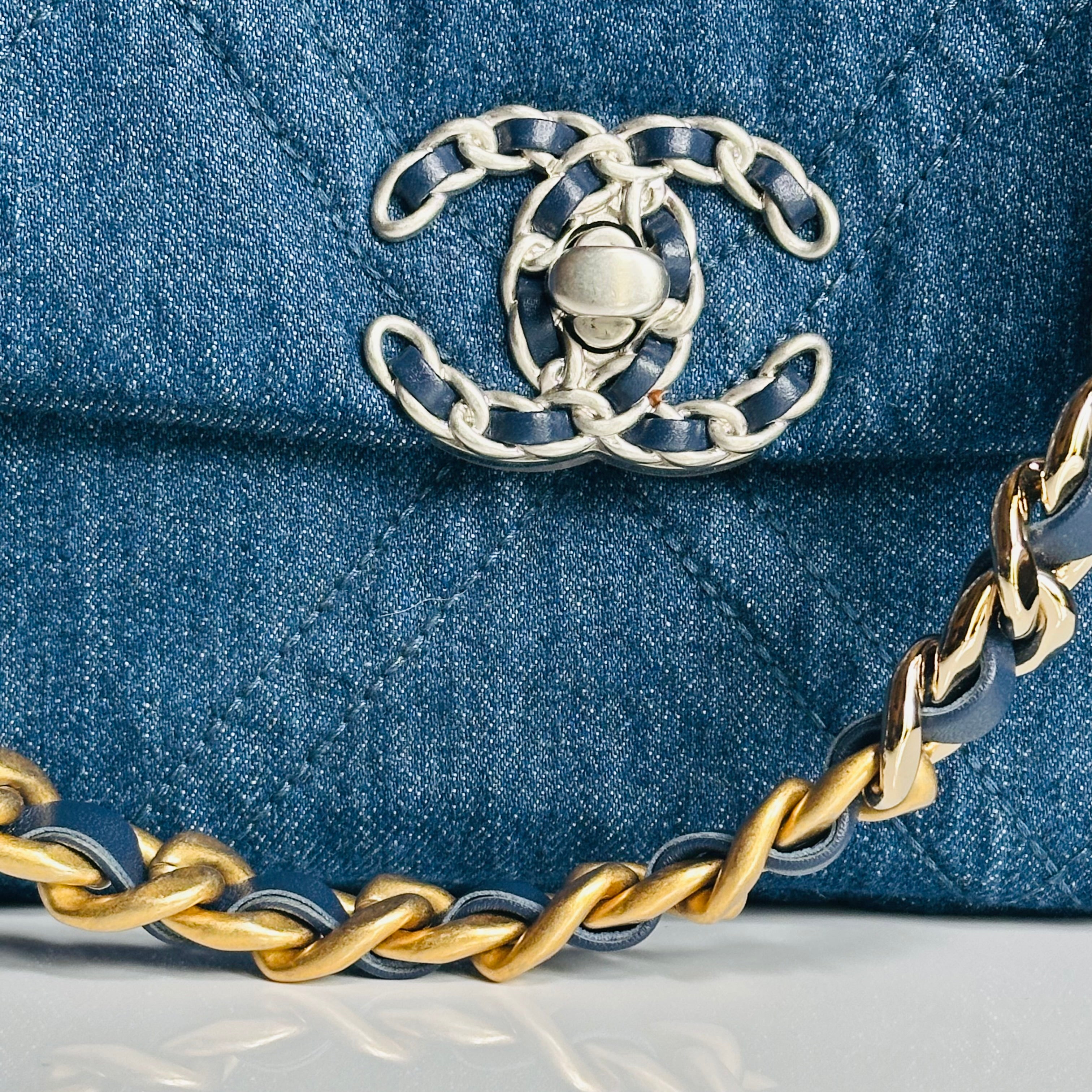 2022 Chanel Small-Medium 19 Flap Dark Blue Denim w/mixed Finish Hardware