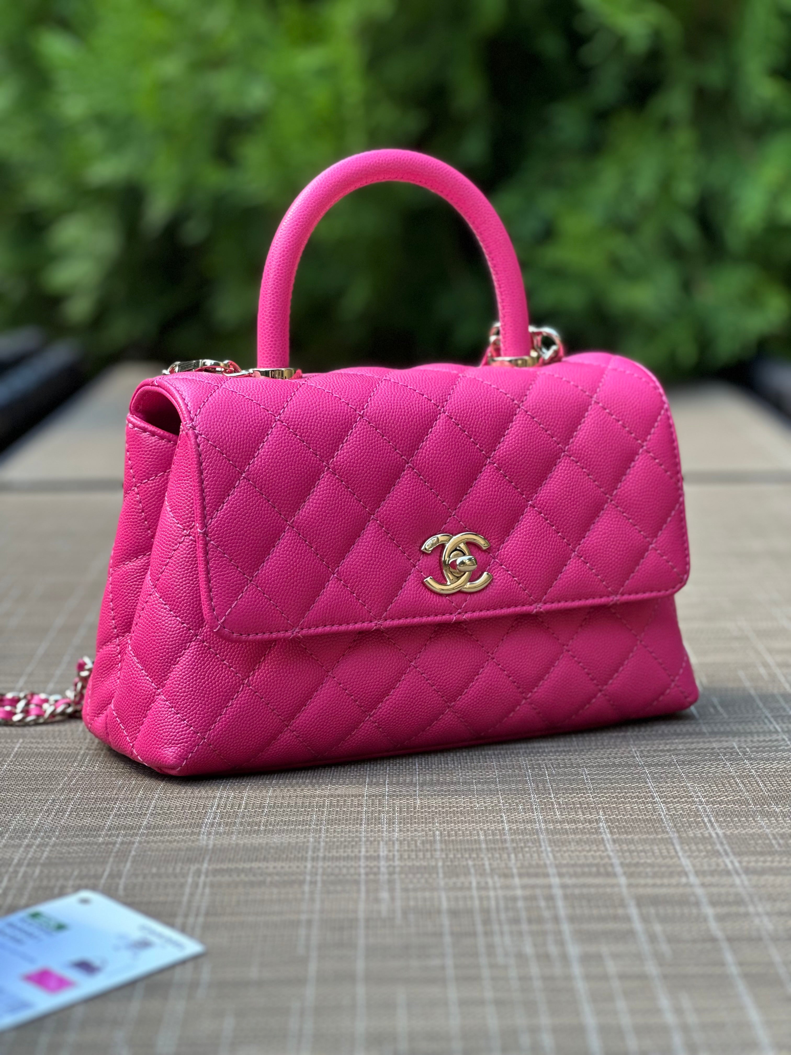 22K Chanel Small Coco Handle Flap Fuchsia Caviar Light Gold Hardware