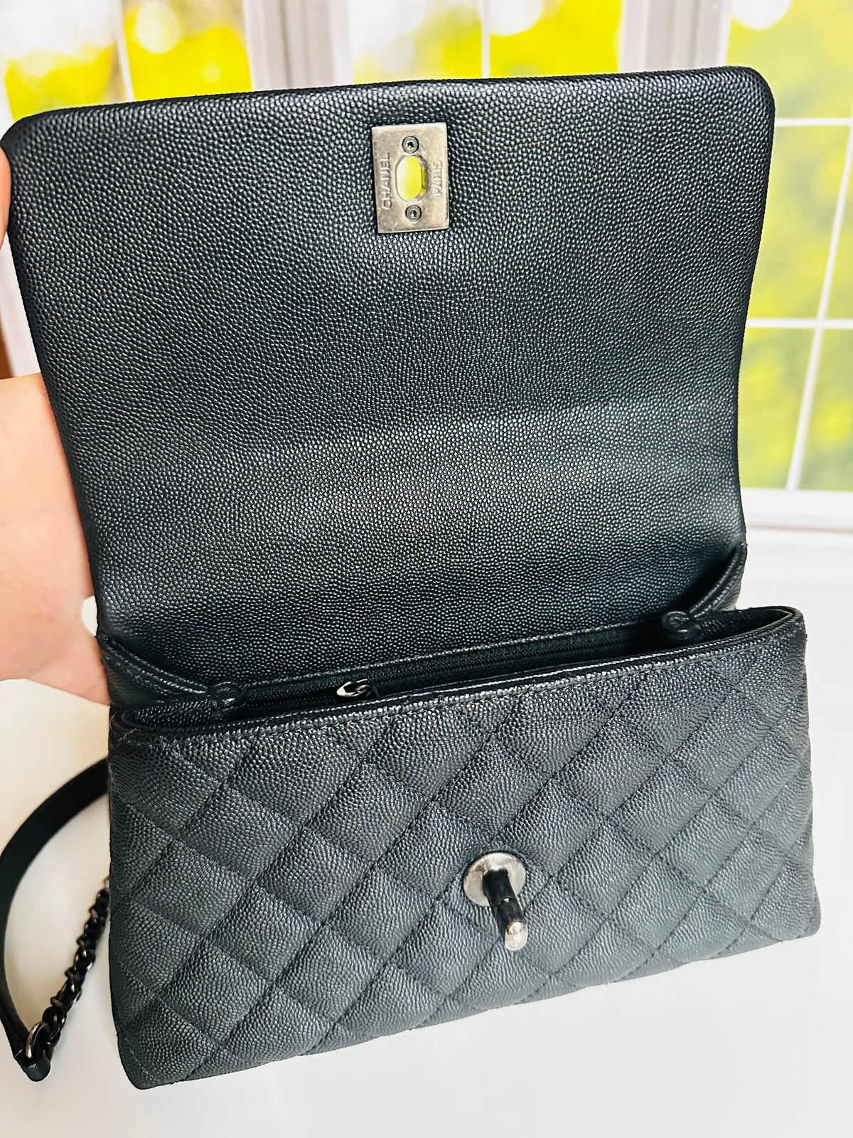 16B Chanel Small Coco Handle Black Caviar & Ruthenium Hardware w/Lizard Accent