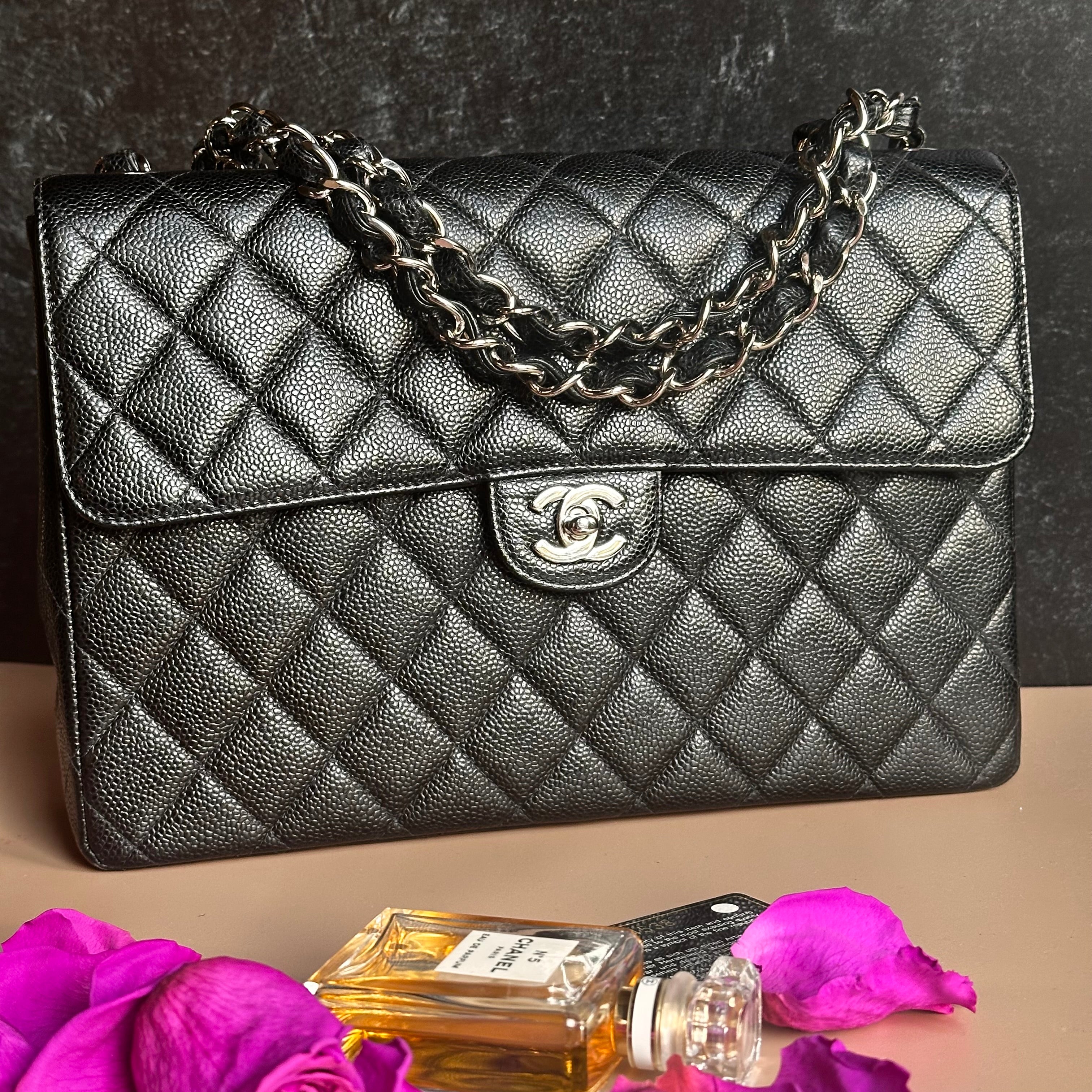 2001 Chanel Vintage Jumbo Black Caviar SHW