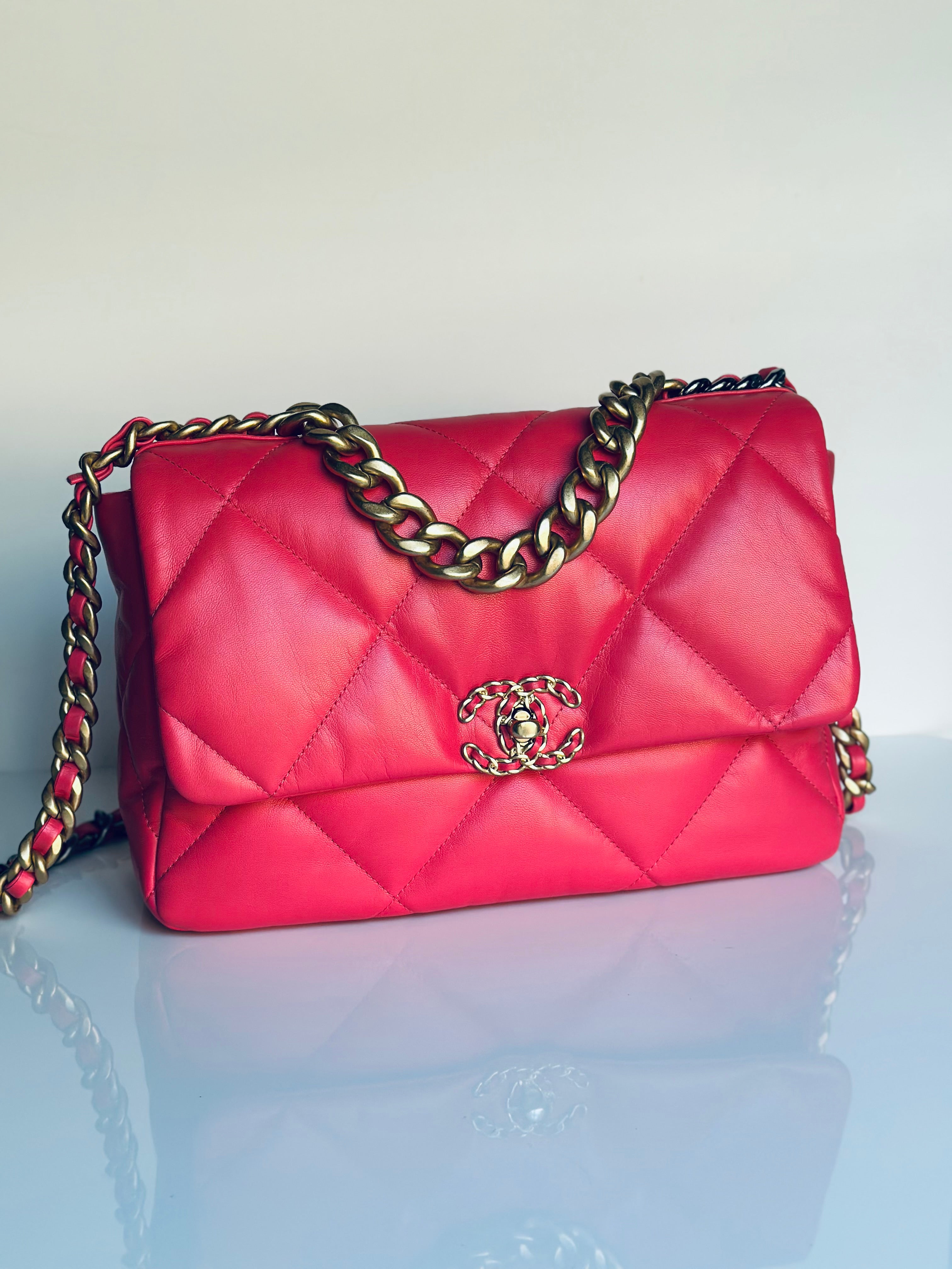 2020 Chanel 19 Large Flap Dark Pink Goatskin Trio-Mix Finish Hardware