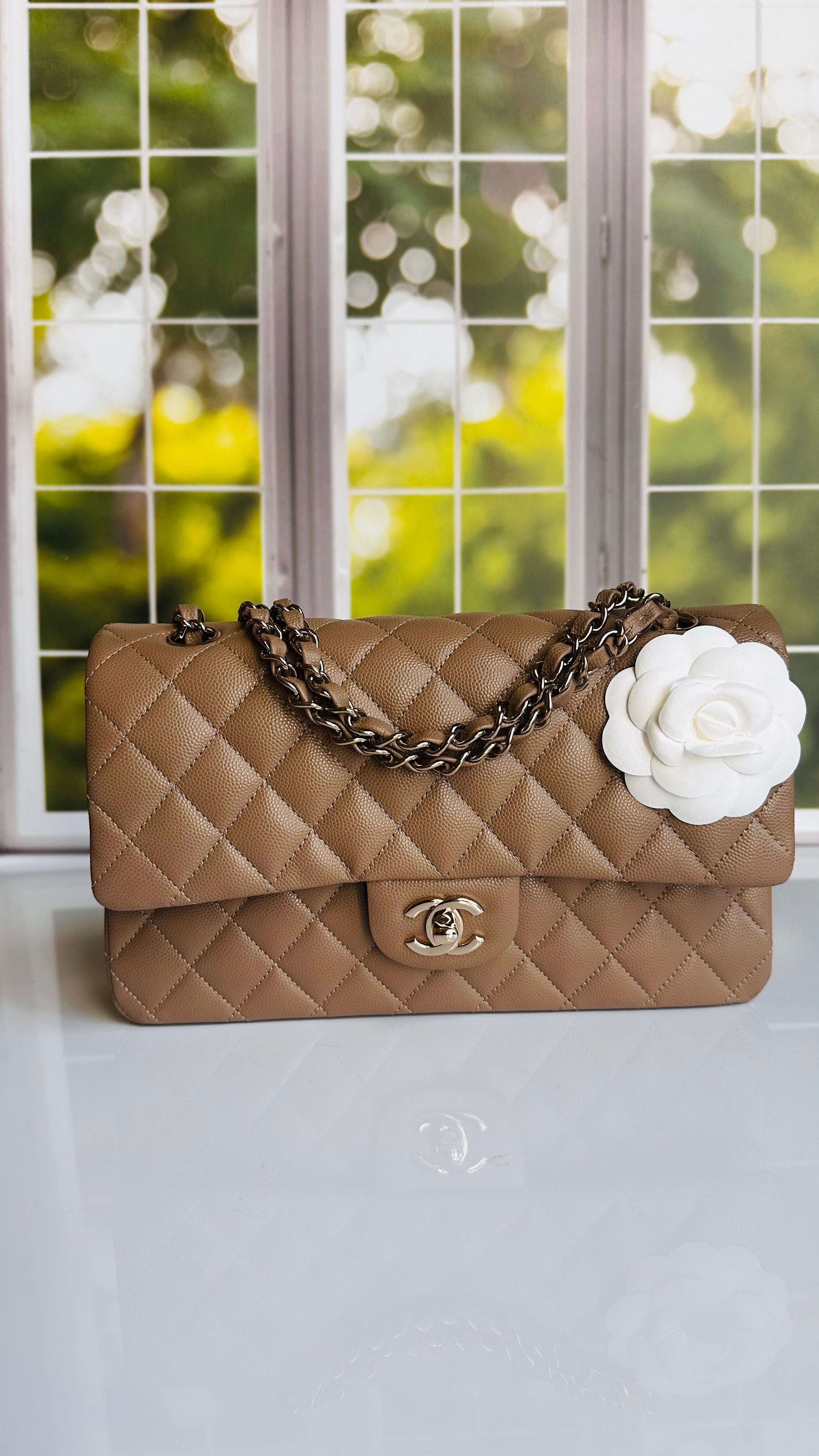 Like New 22A Chanel Timeless Classic Flap Dark Beige Caviar LGHW
