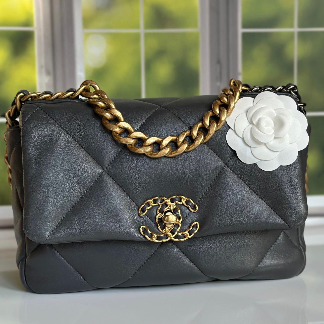 21B Chanel Small-Medium 19 Flap Dark Grey Lambskin
