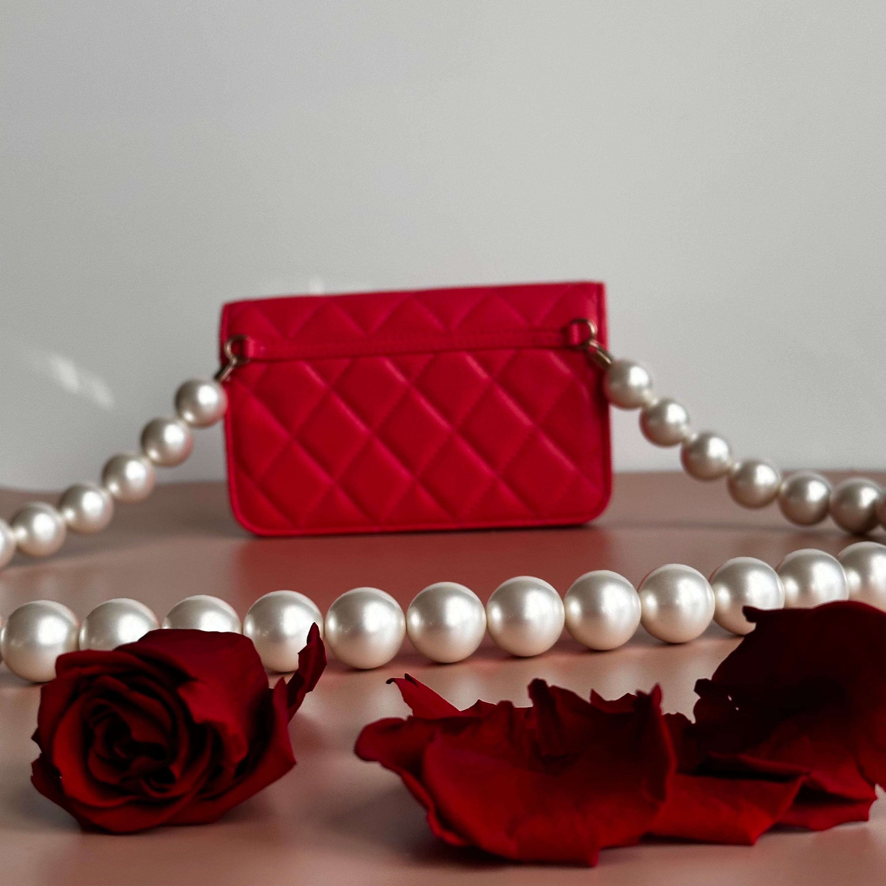 2020 Chanel Maxi Pearls Mini Flap Dark Pink Calfskin light gold hardware