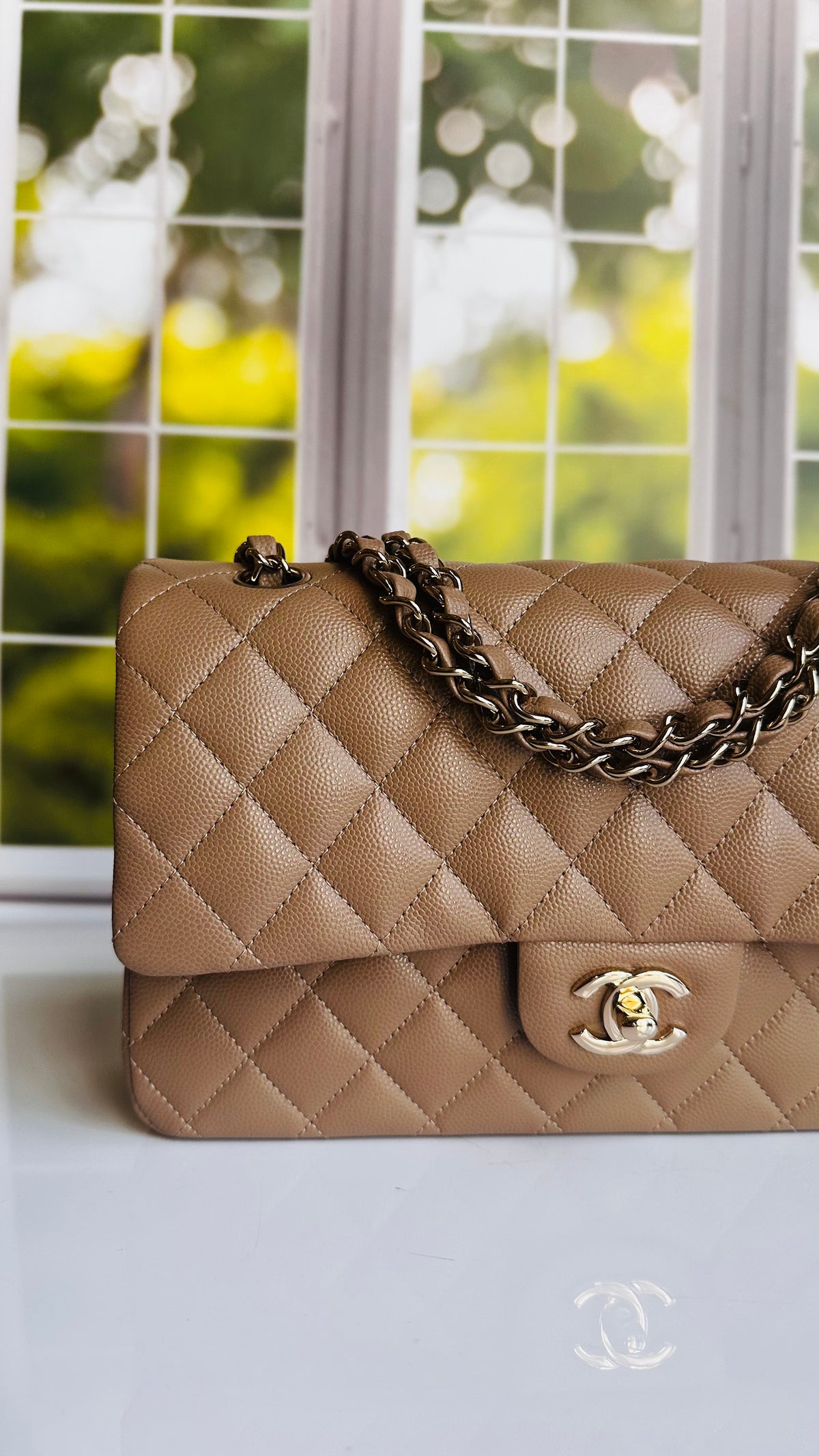 Like New 22A Chanel Timeless Classic Flap Dark Beige Caviar LGHW
