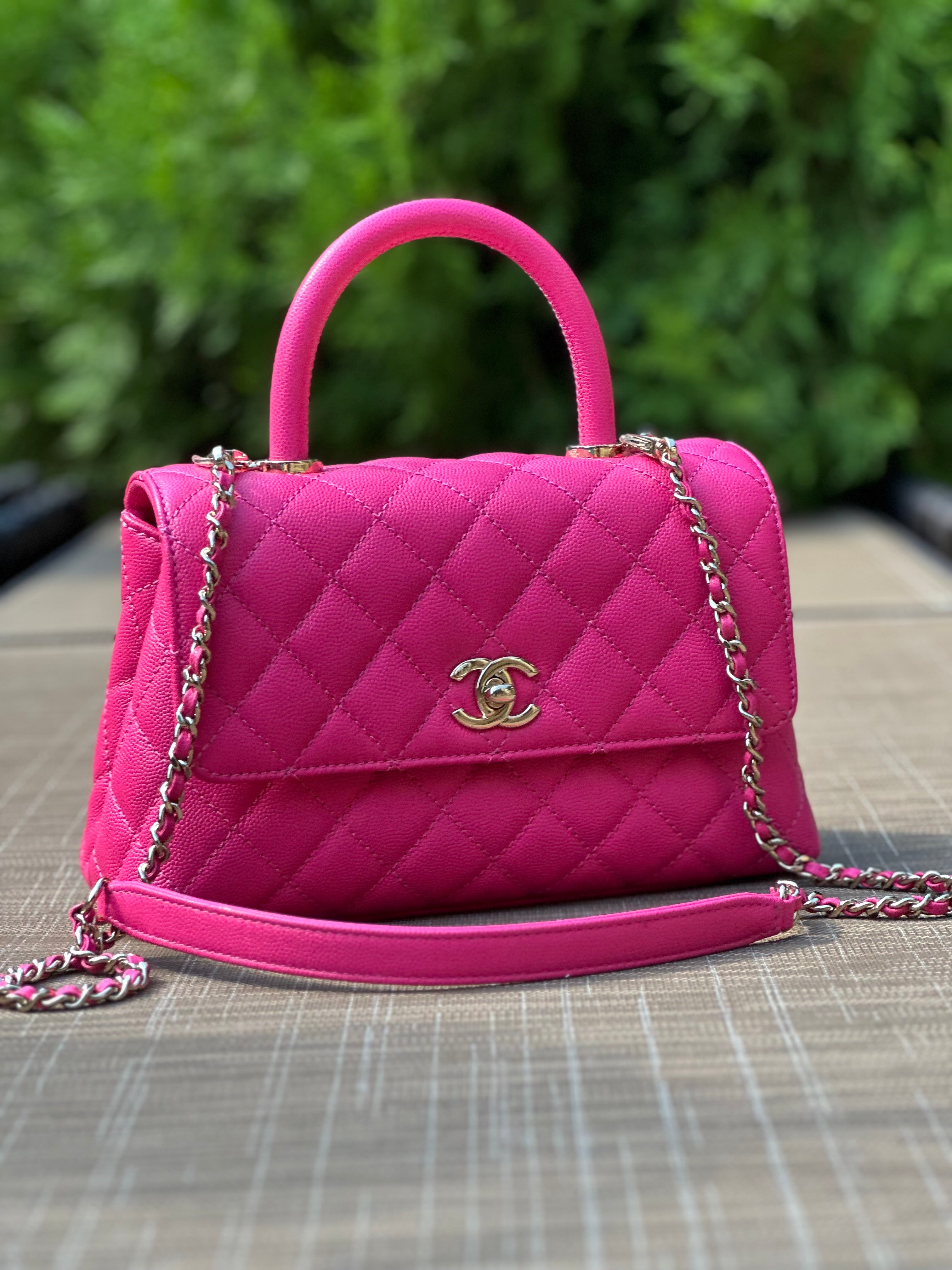 22K Chanel Small Coco Handle Flap Fuchsia Caviar Light Gold Hardware