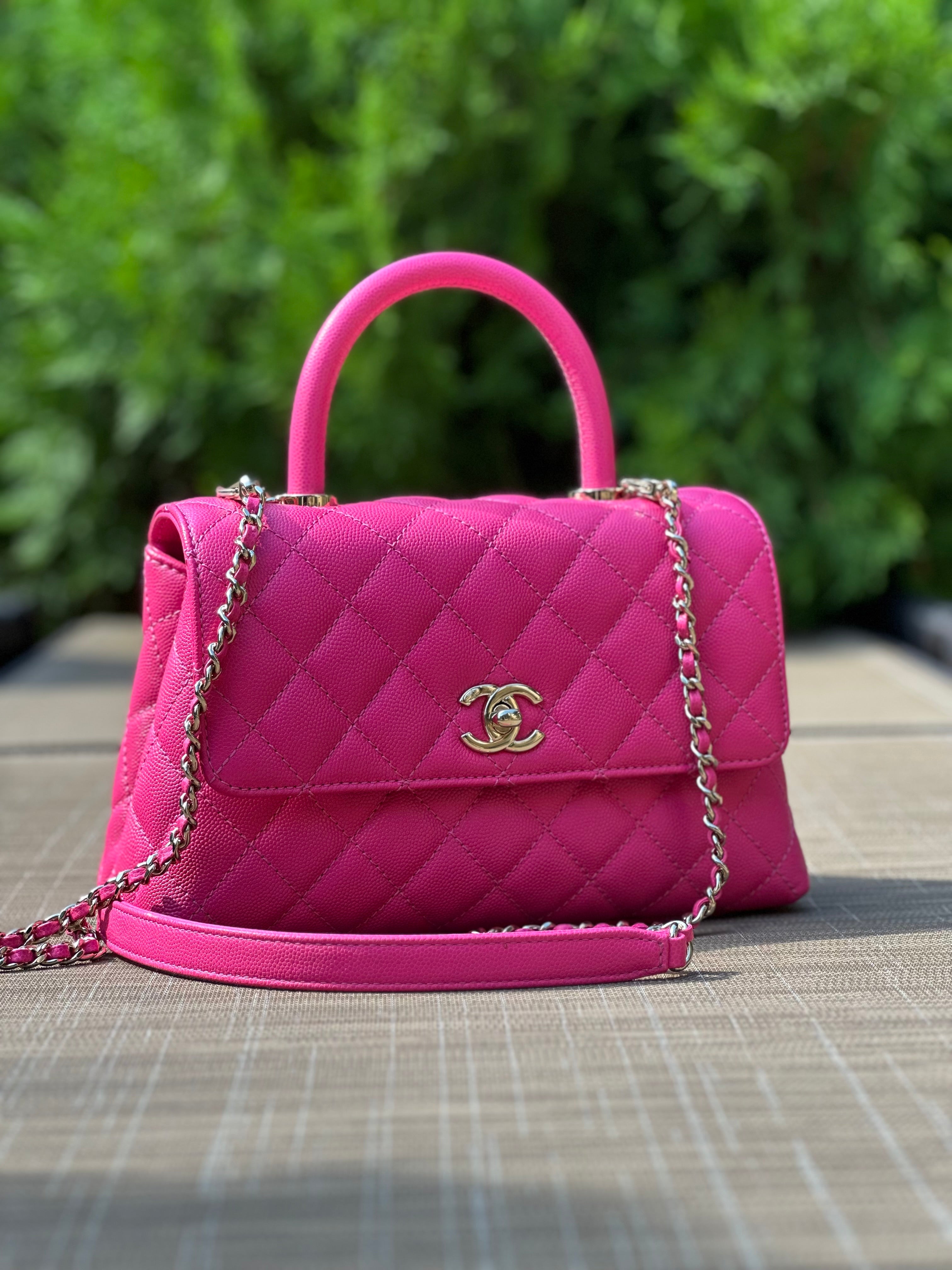 22K Chanel Small Coco Handle Flap Fuchsia Caviar Light Gold Hardware