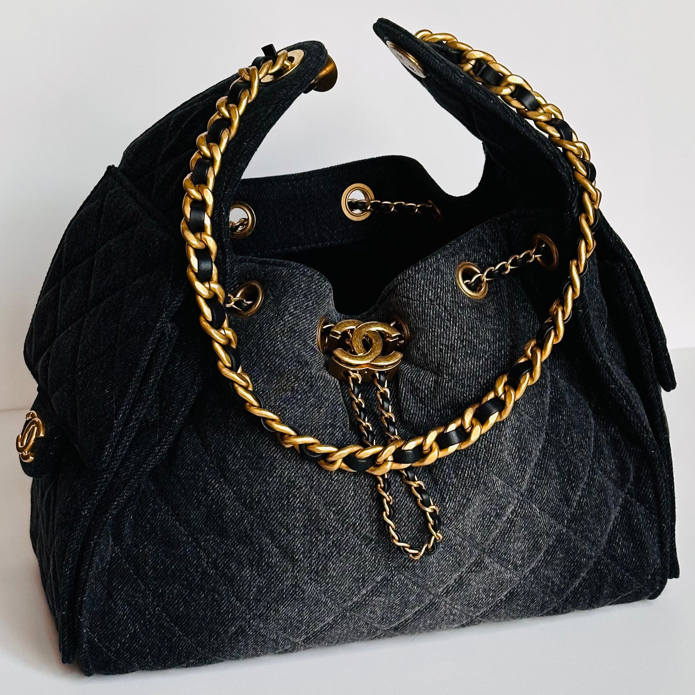 2026 Chanel Small 25 Hobo Bag Black Washed Denim GHW