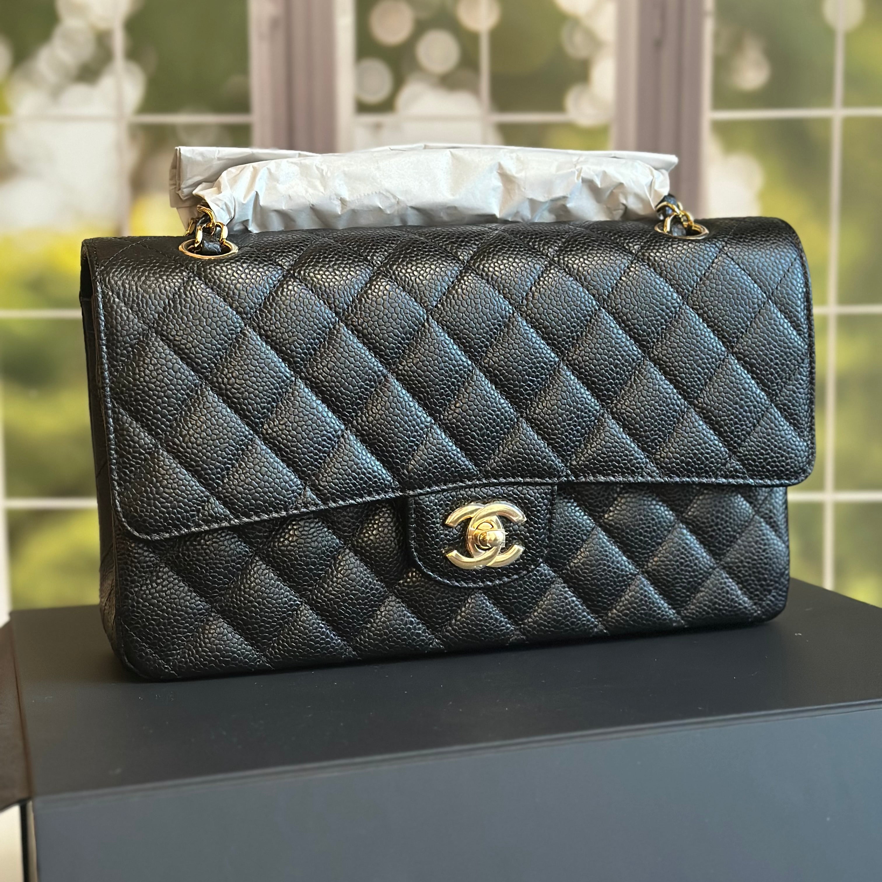 2023 BNIB Chanel Medium Classic Double Flap Black Caviar GHW