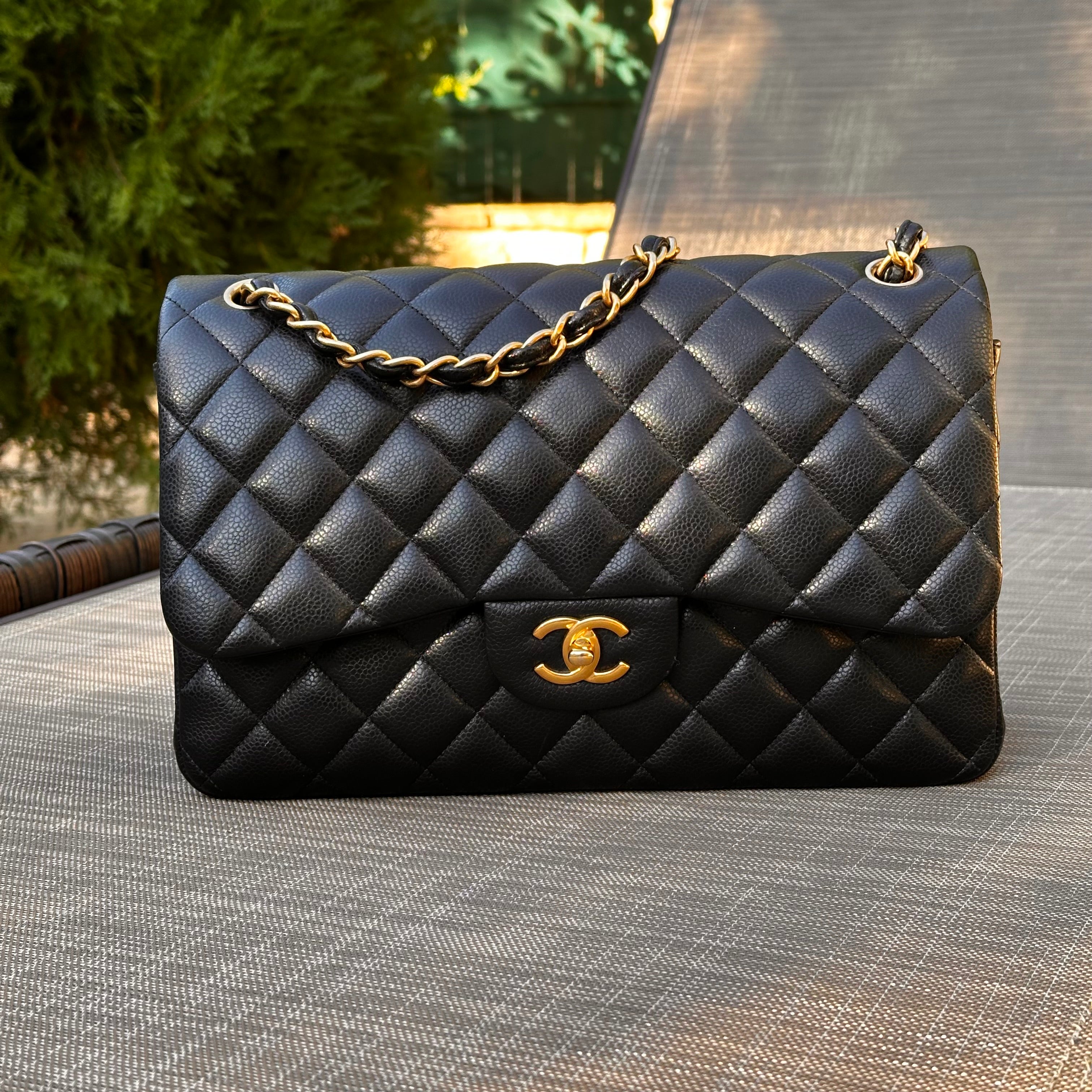 2016 Chanel Jumbo Iridescent Black Caviar Aged GHW