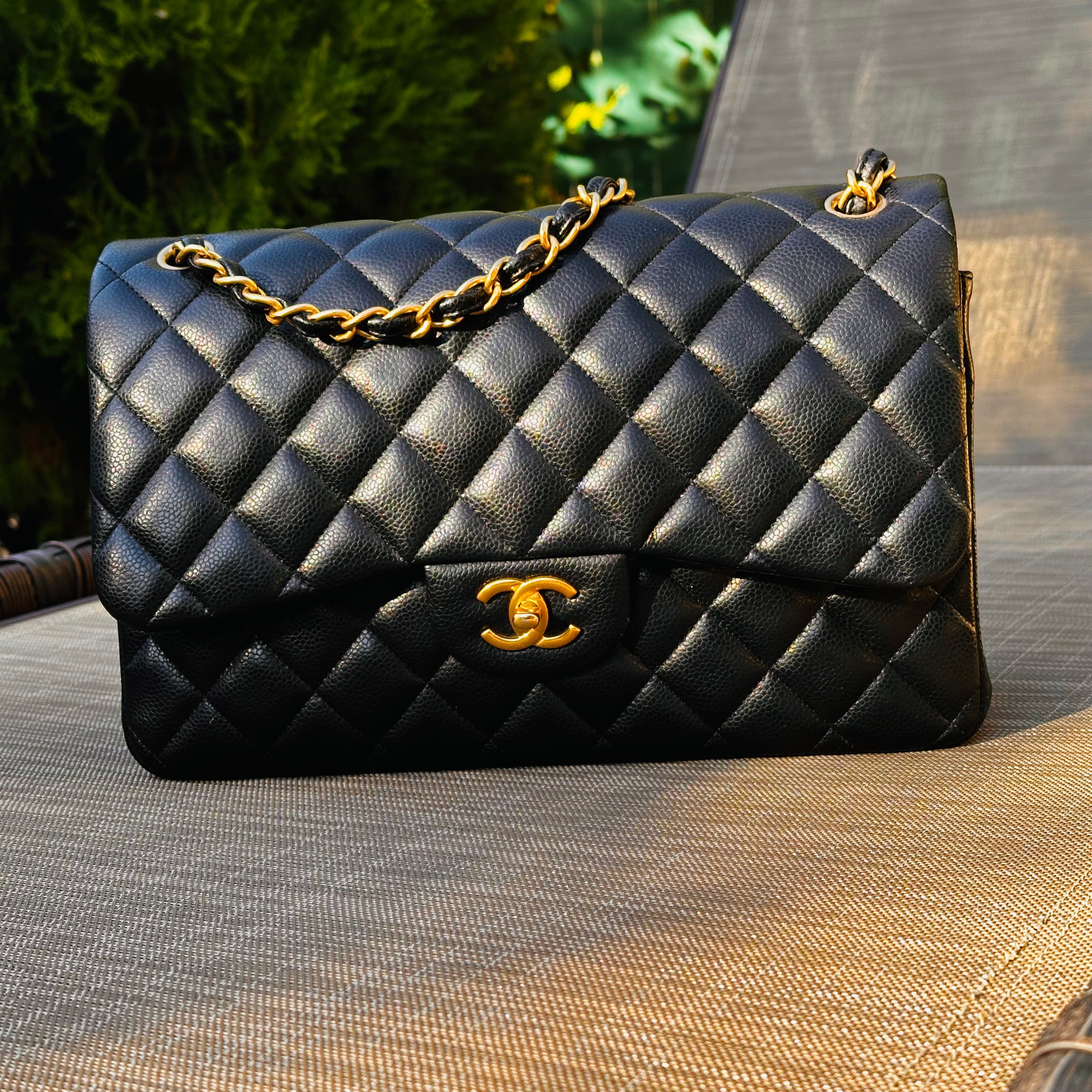 2016 Chanel Jumbo Iridescent Black Caviar Aged GHW