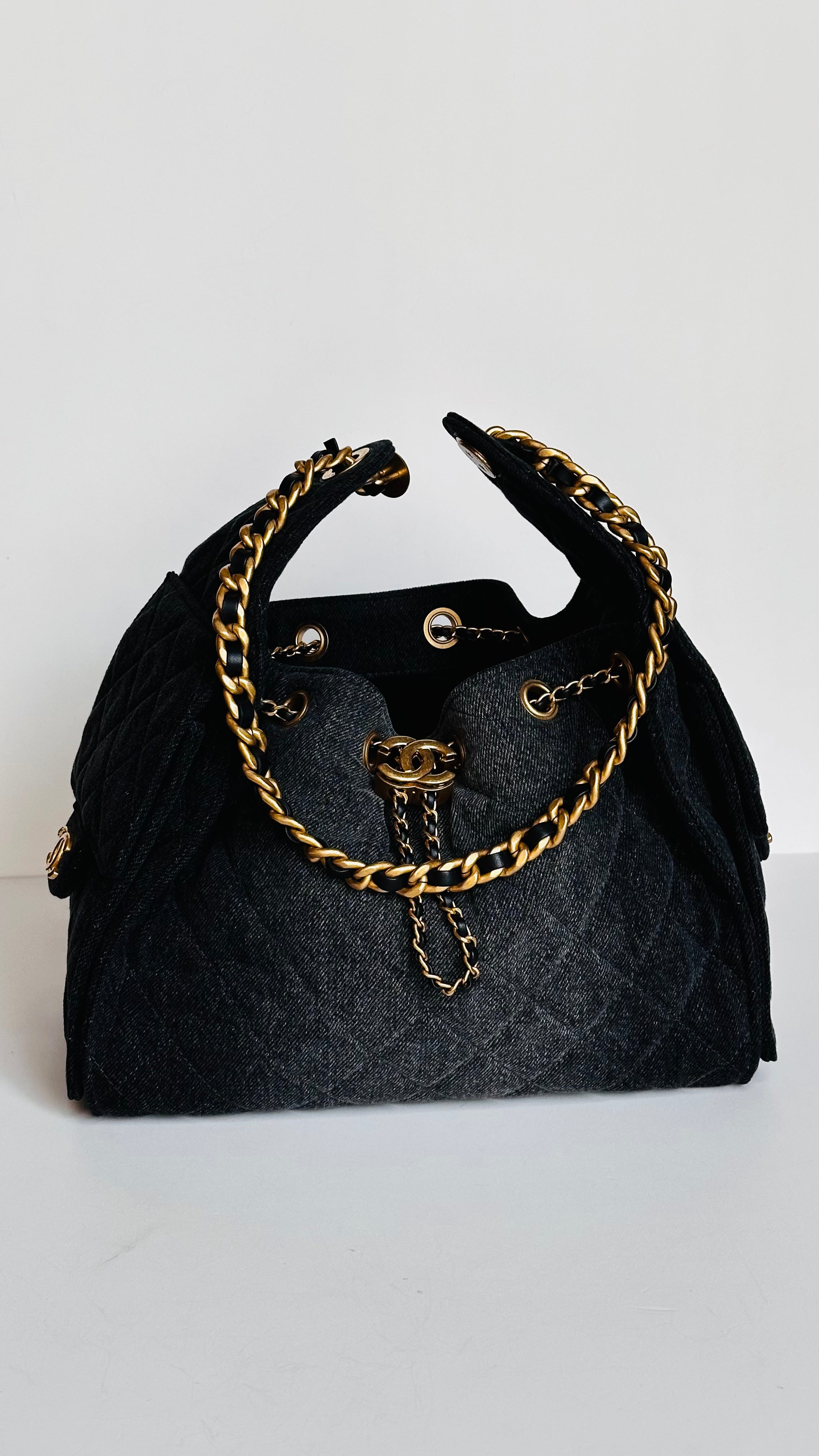 2026 Chanel Small 25 Hobo Bag Black Washed Denim GHW