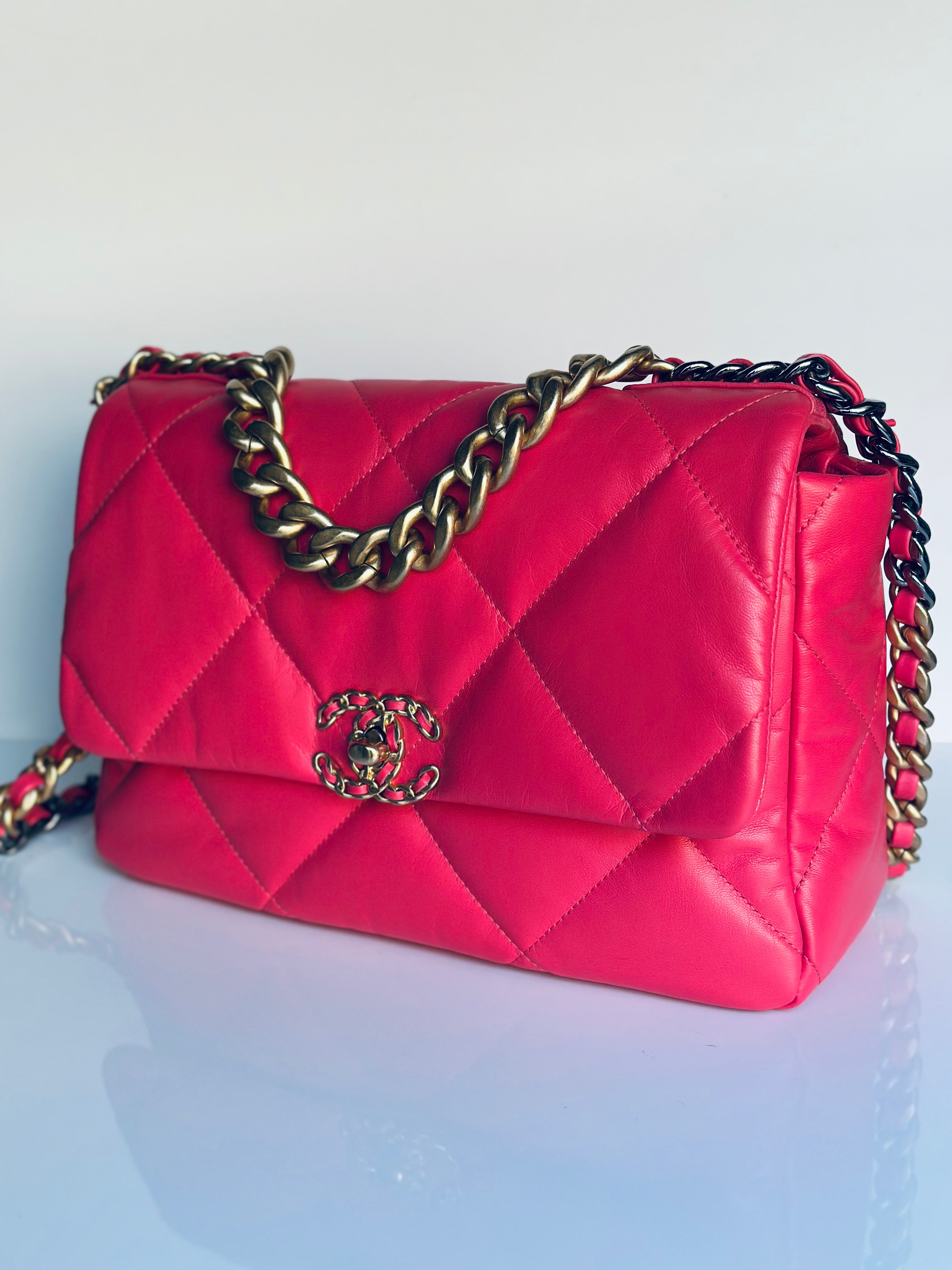 2020 Chanel 19 Large Flap Dark Pink Goatskin Trio-Mix Finish Hardware