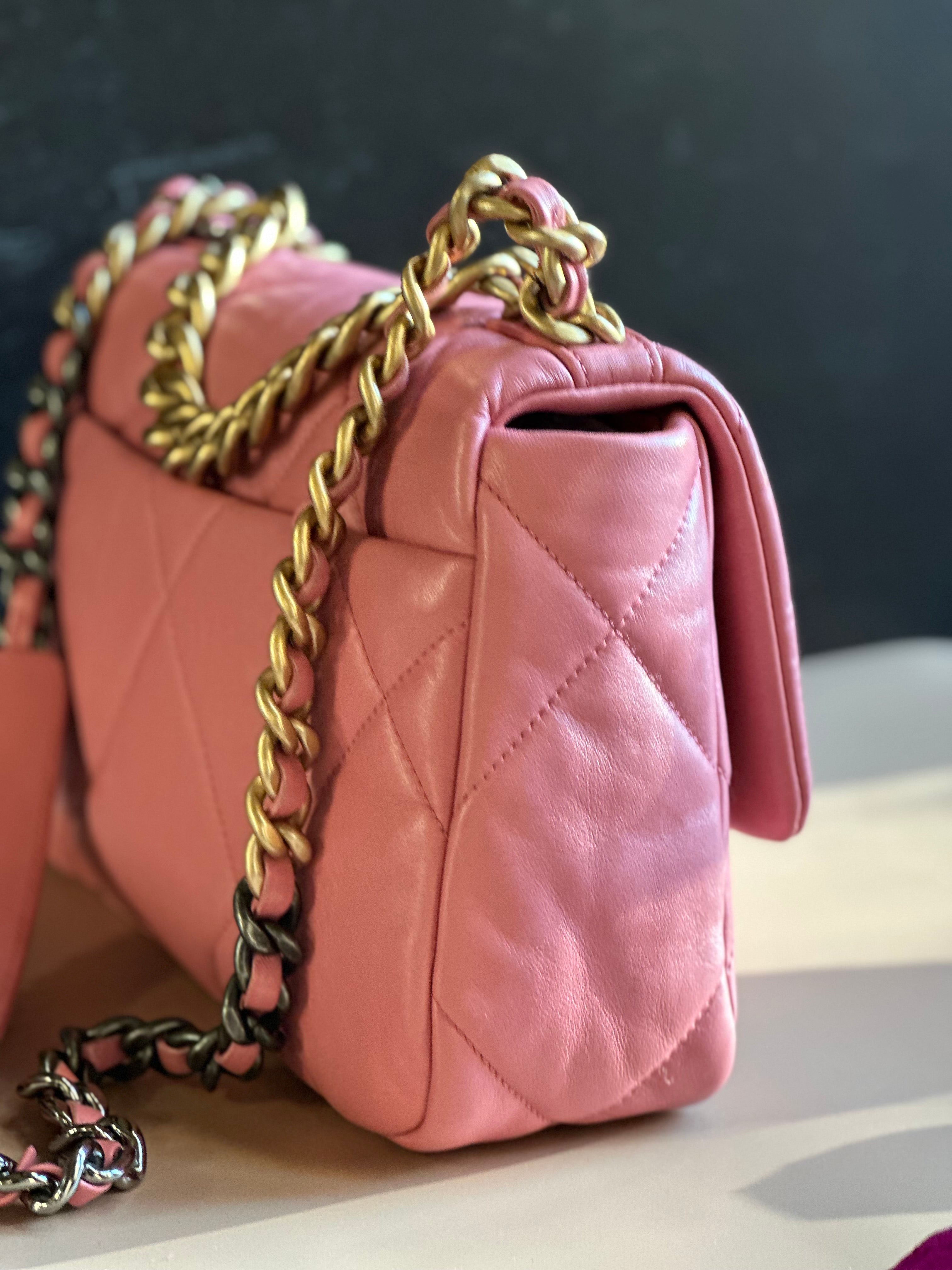 22A Chanel Medium 19 Pink Flap Lambskin Trio Mix Hardwares
