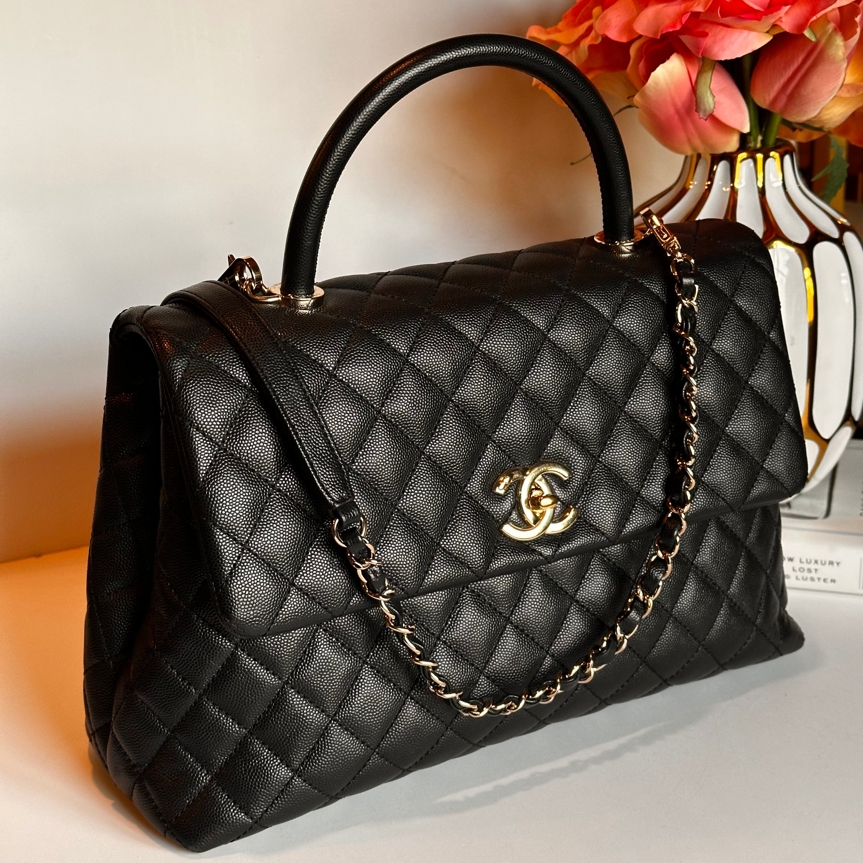 CHANEL COCO TOP HANDLE FLAP BLACK CAVIAR LGHW