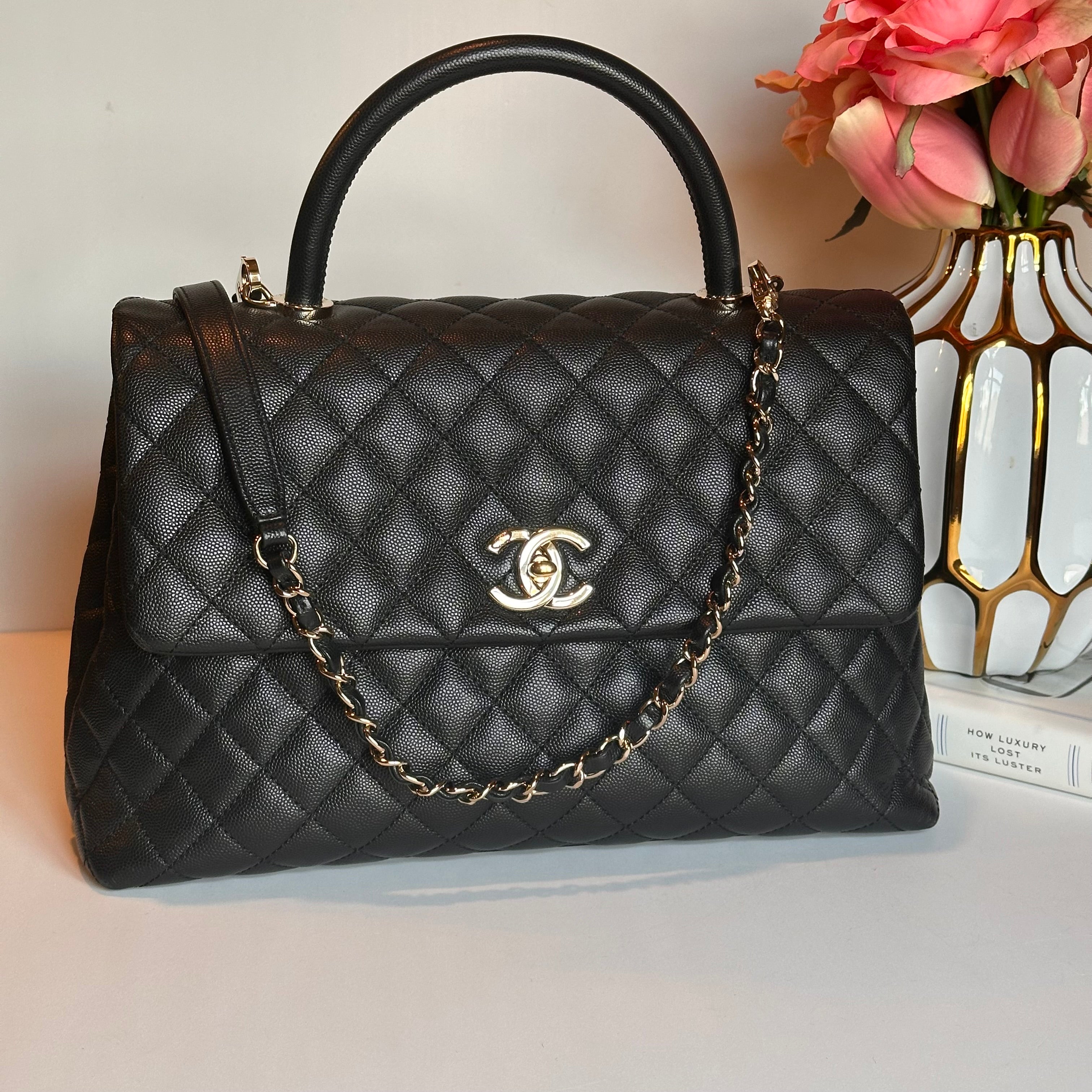 CHANEL COCO TOP HANDLE FLAP BLACK CAVIAR LGHW