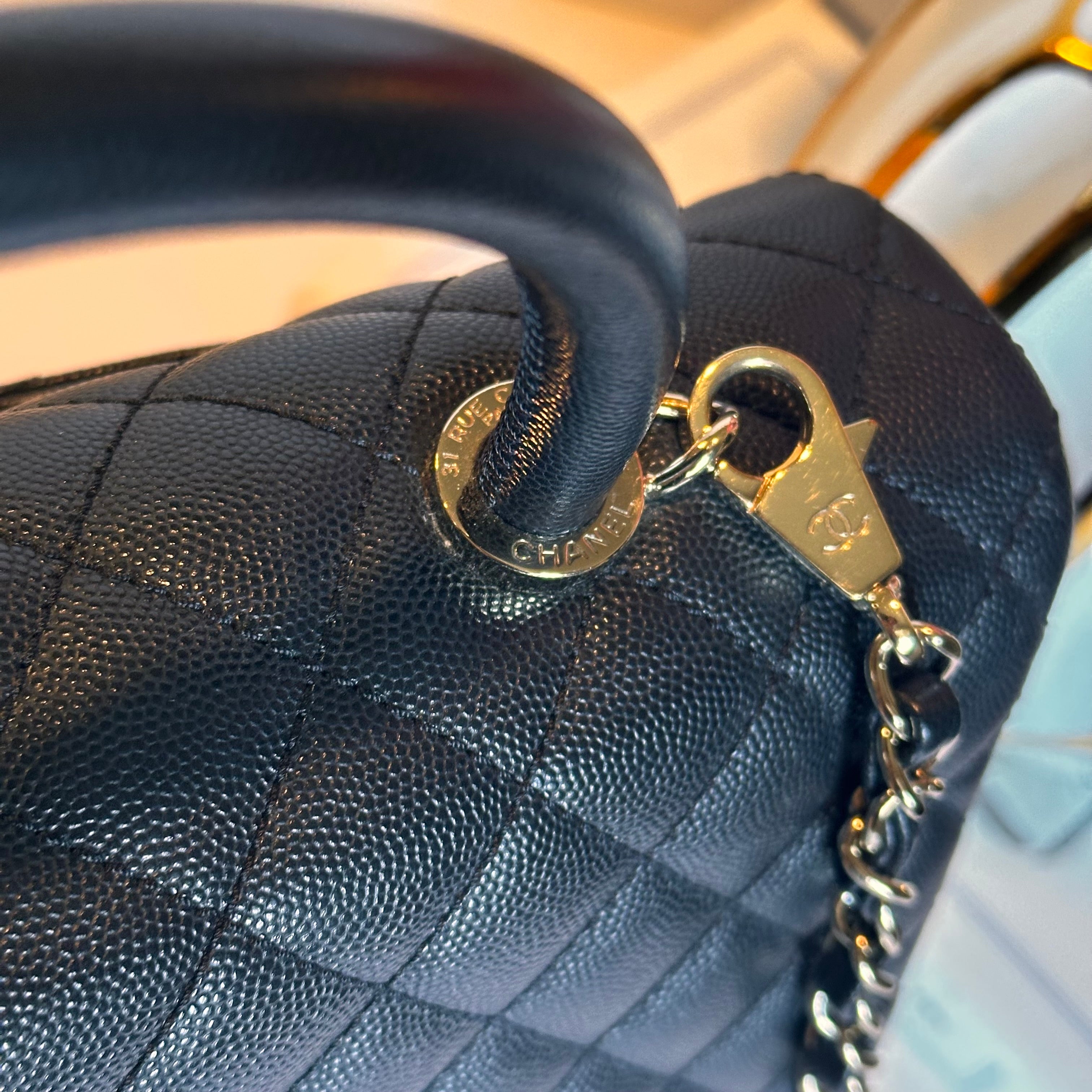 CHANEL COCO TOP HANDLE FLAP BLACK CAVIAR LGHW