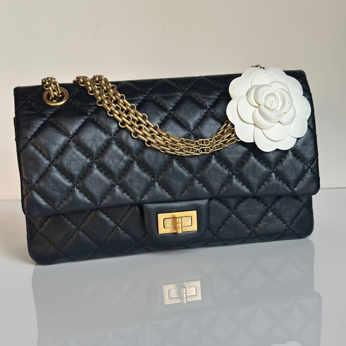 Chanel 2.55 Reissue Double Flap Black Aged Calfskin GHW Size 225