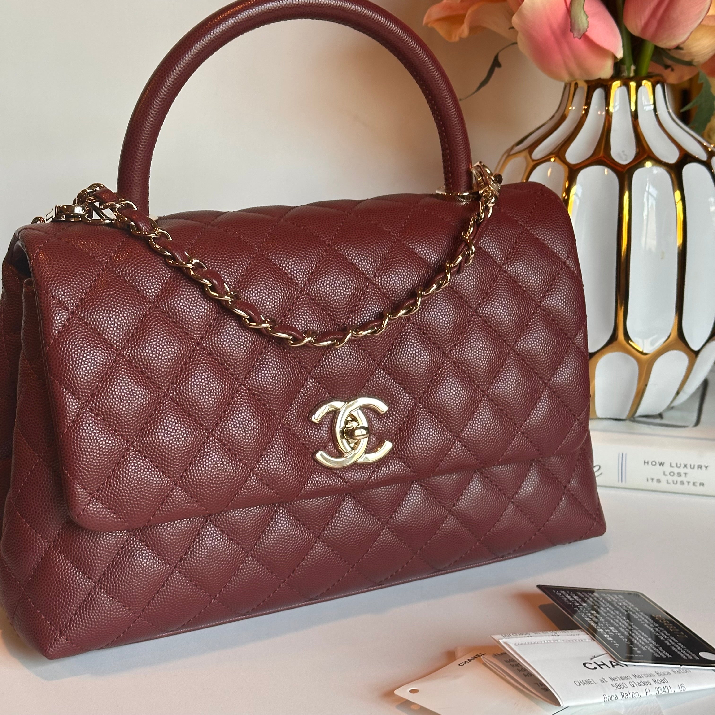 20K CHANEL Coco Top Handle Medium Flap Burgundy Caviar LGHW
