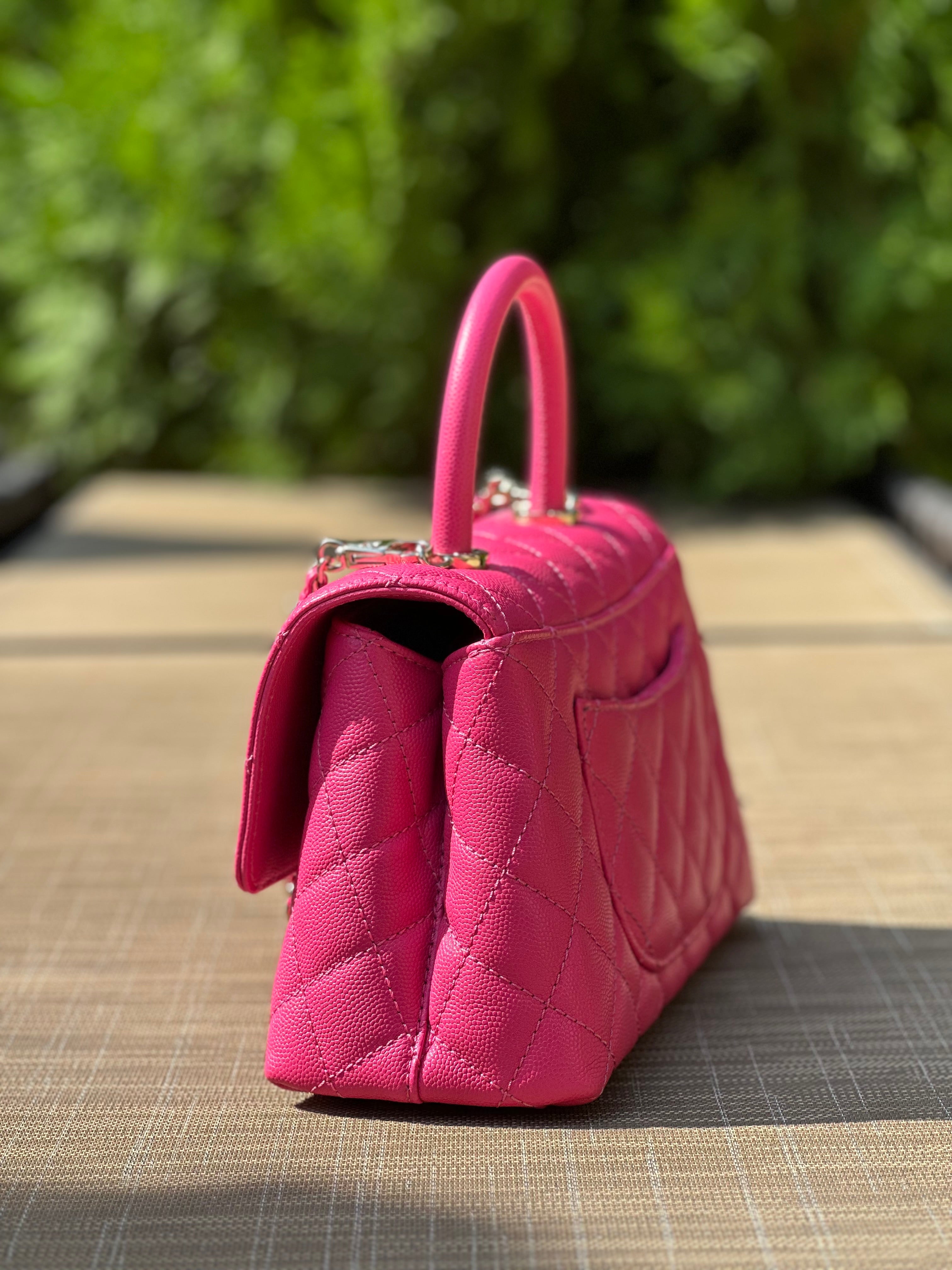 22K Chanel Small Coco Handle Flap Fuchsia Caviar Light Gold Hardware