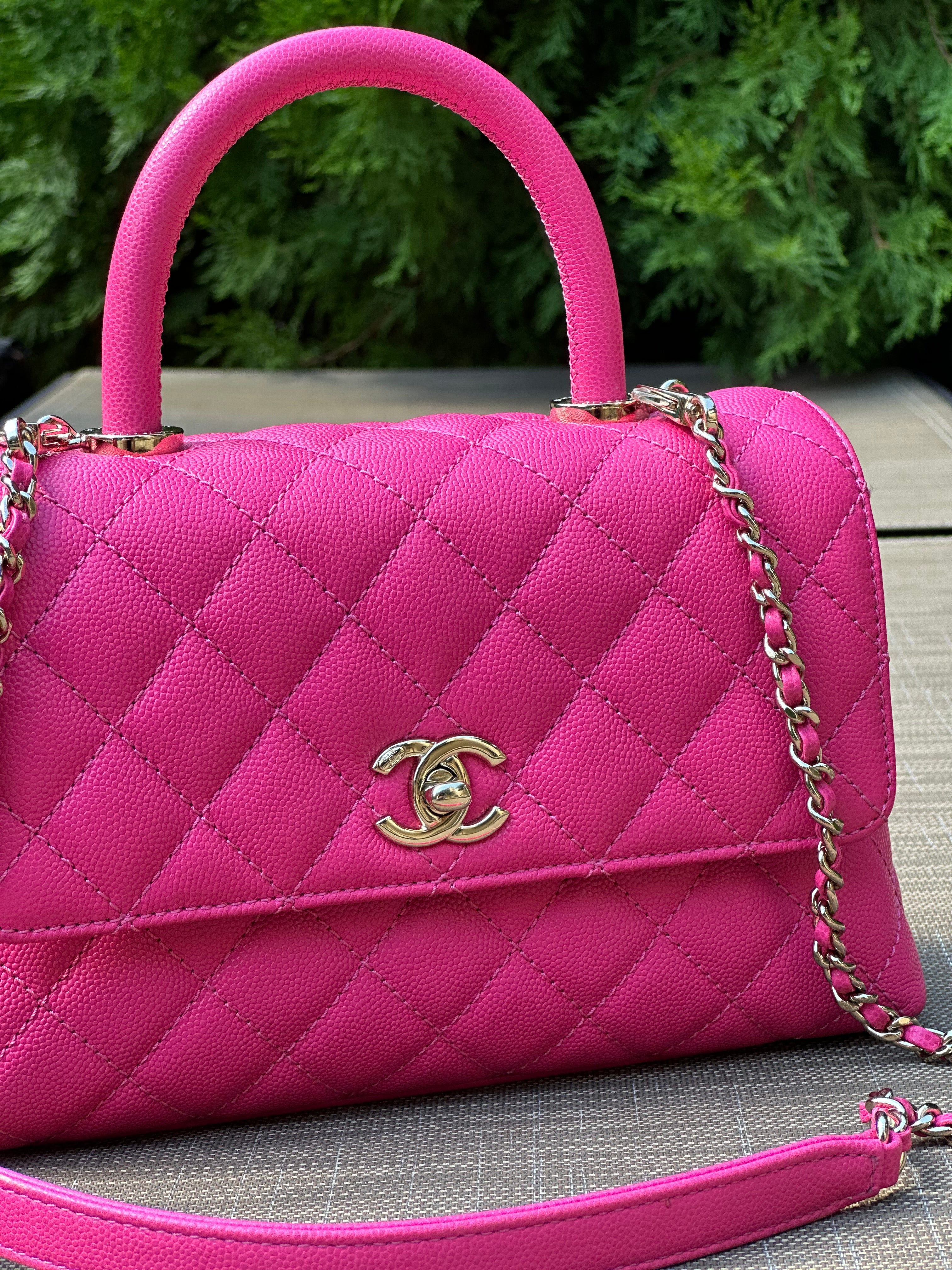 22K Chanel Small Coco Handle Flap Fuchsia Caviar Light Gold Hardware