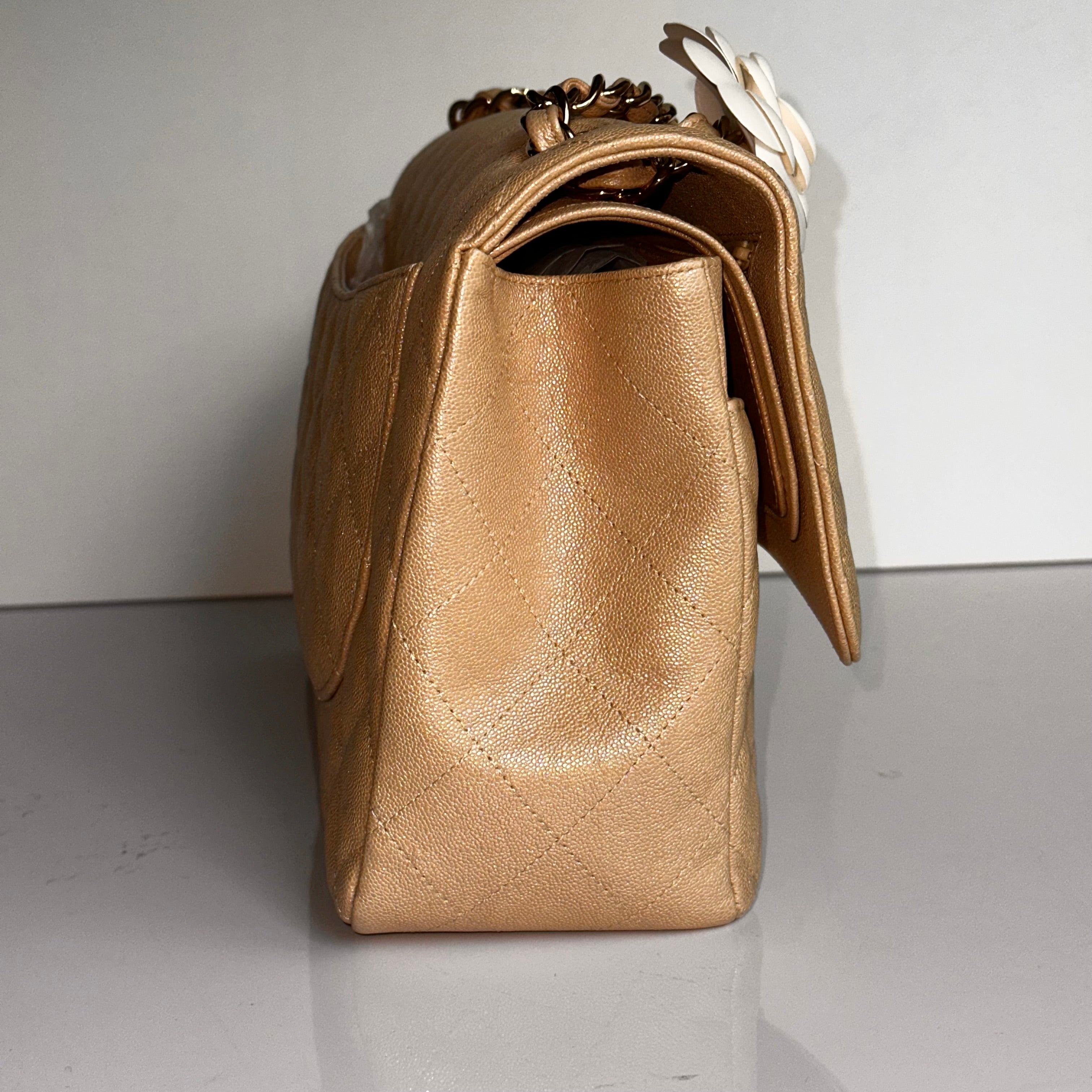 19S Chanel Timeless Classic Jumbo Iridescent Beige Caviar LGHW