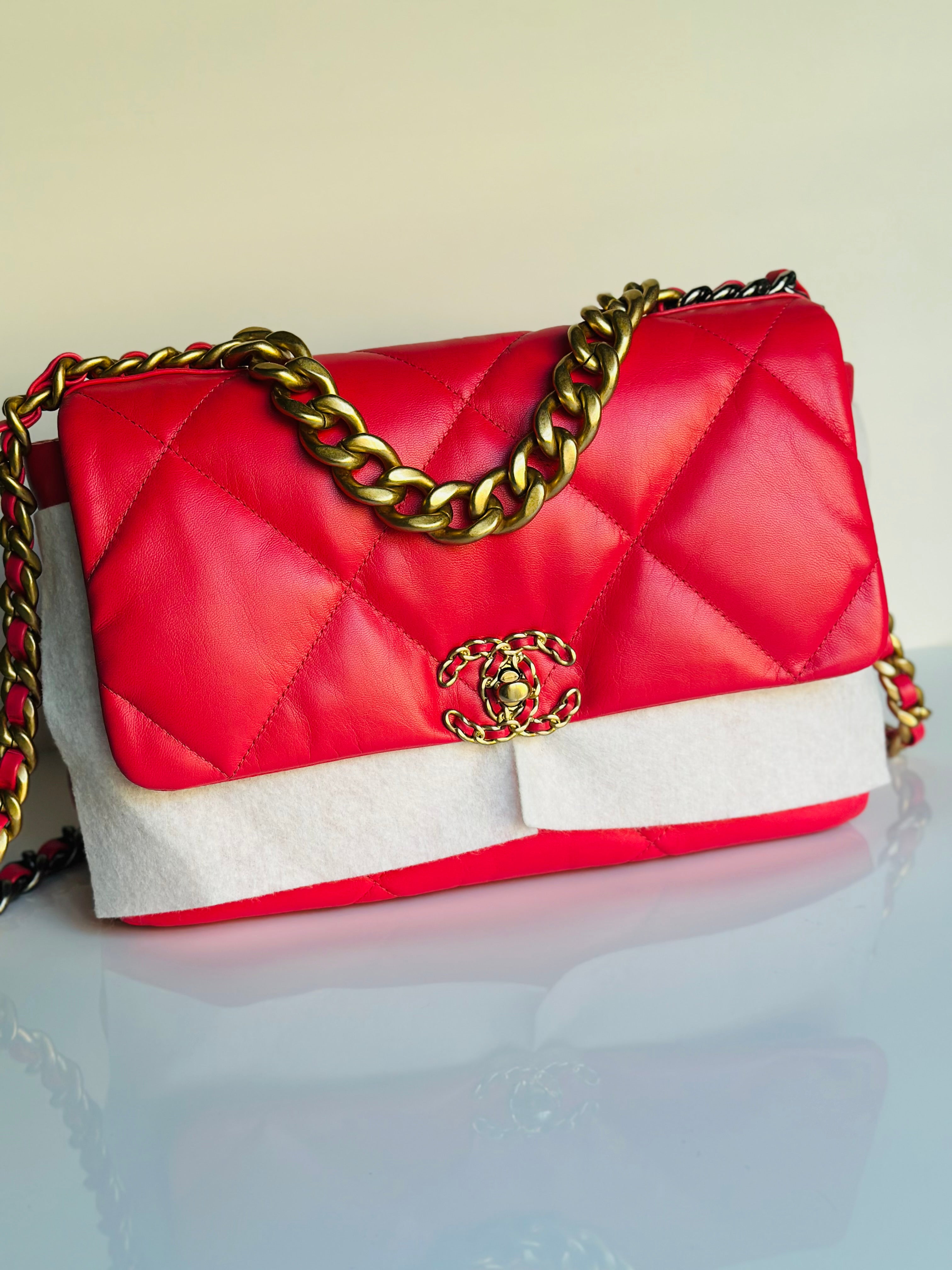 2020 Chanel 19 Large Flap Dark Pink Goatskin Trio-Mix Finish Hardware