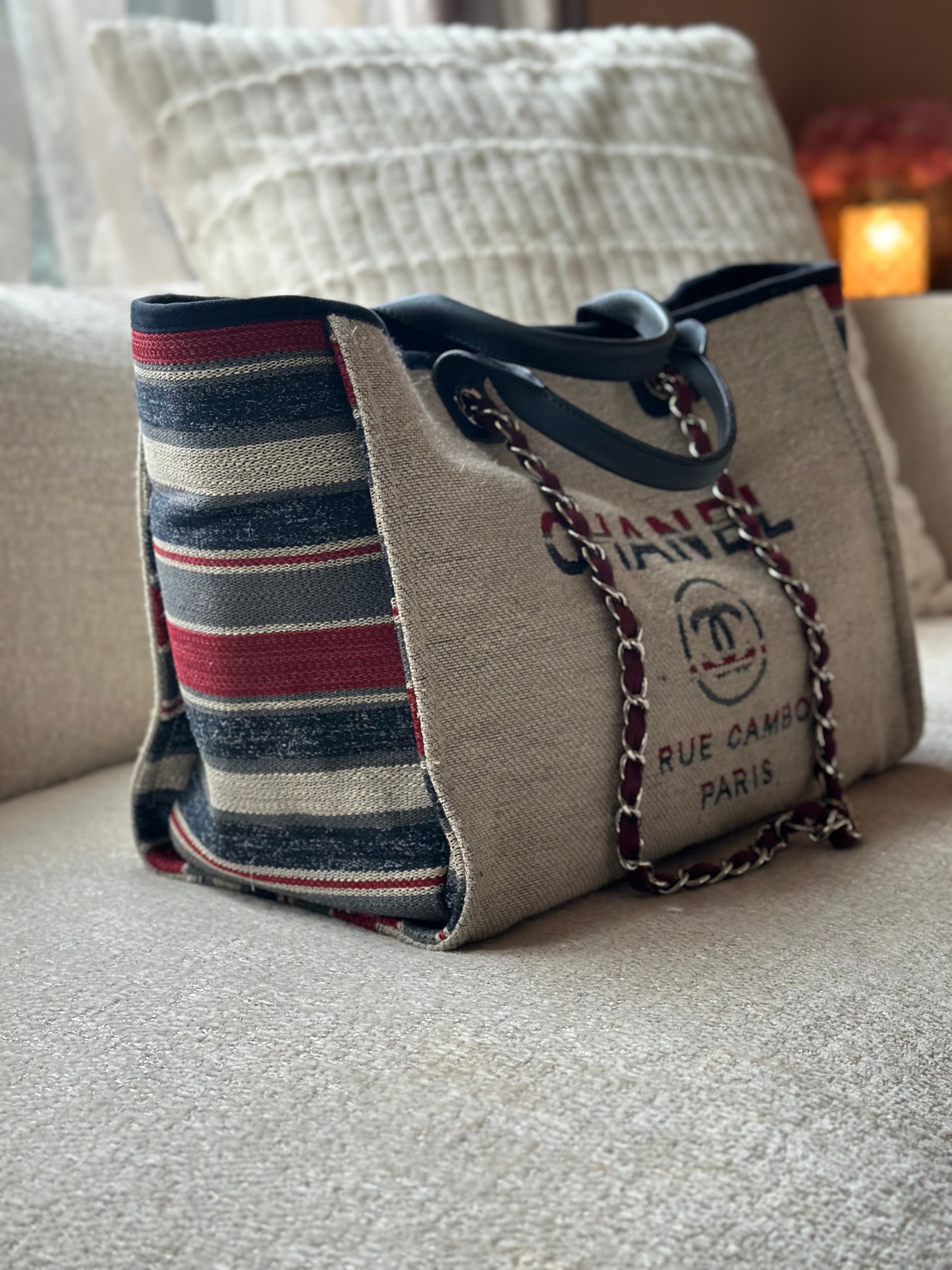 18A Chanel Large Deauville Shopping Tote Beige Toile & Calfskin