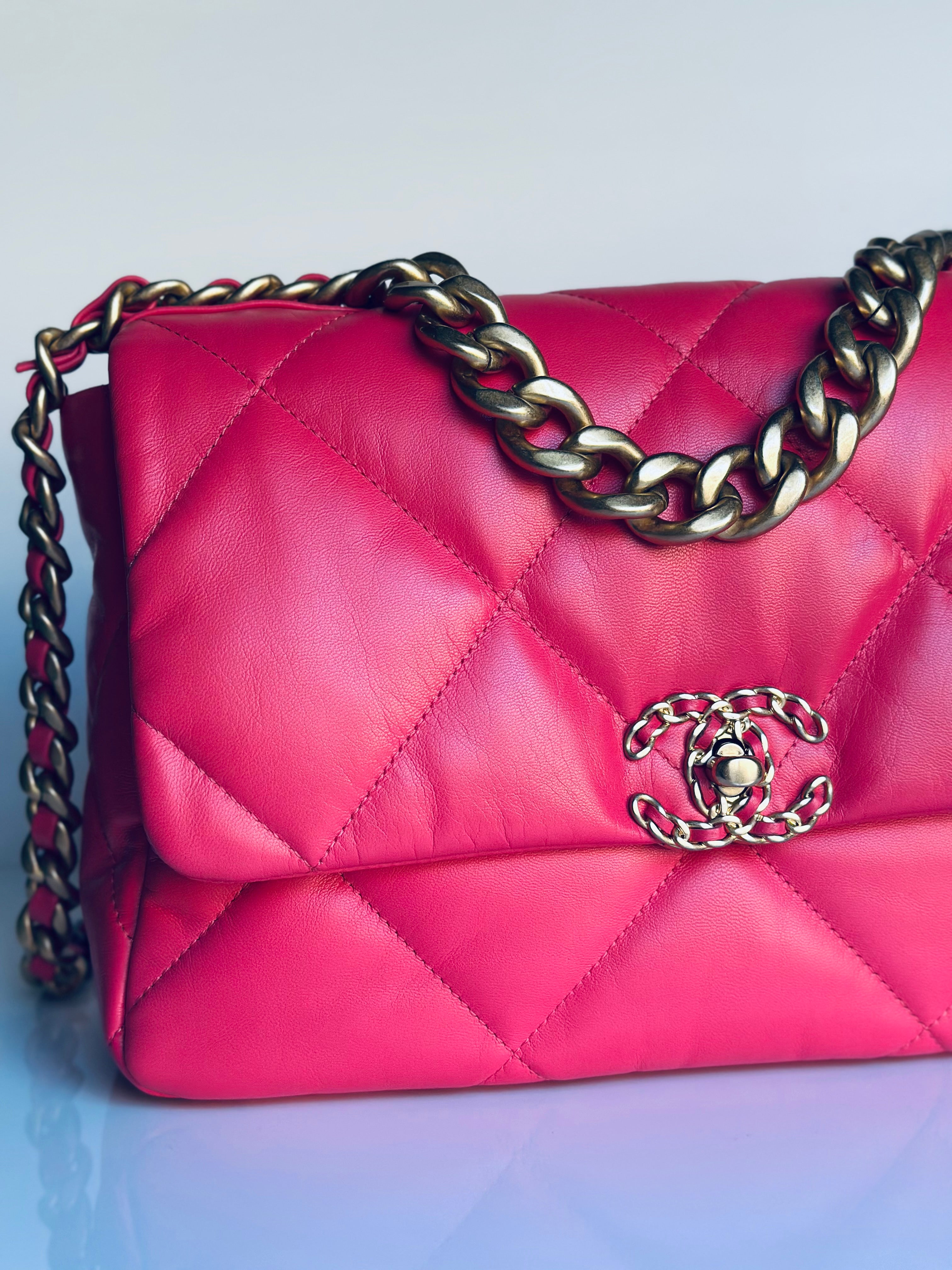 2020 Chanel 19 Large Flap Dark Pink Goatskin Trio-Mix Finish Hardware