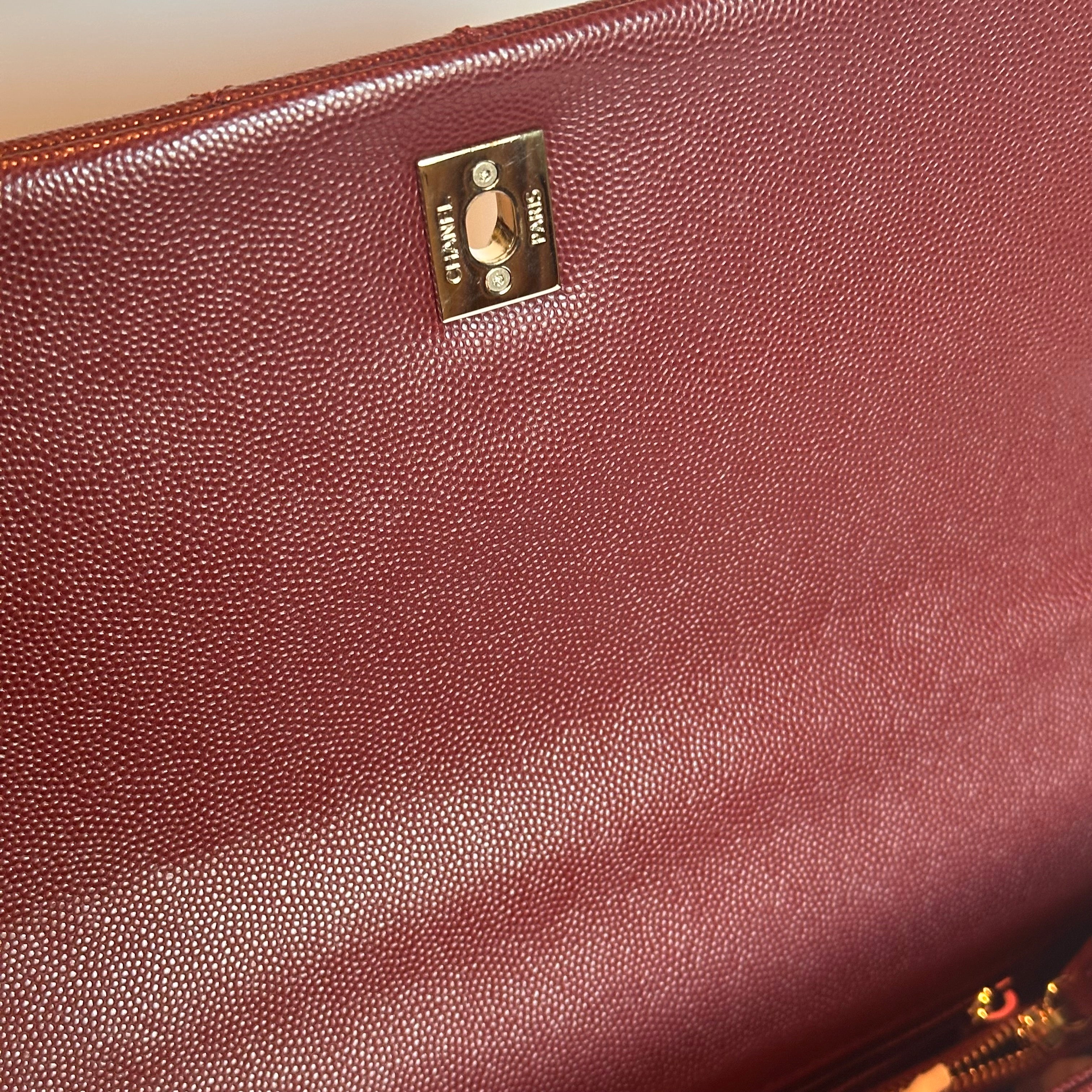 20K CHANEL Coco Top Handle Medium Flap Burgundy Caviar LGHW