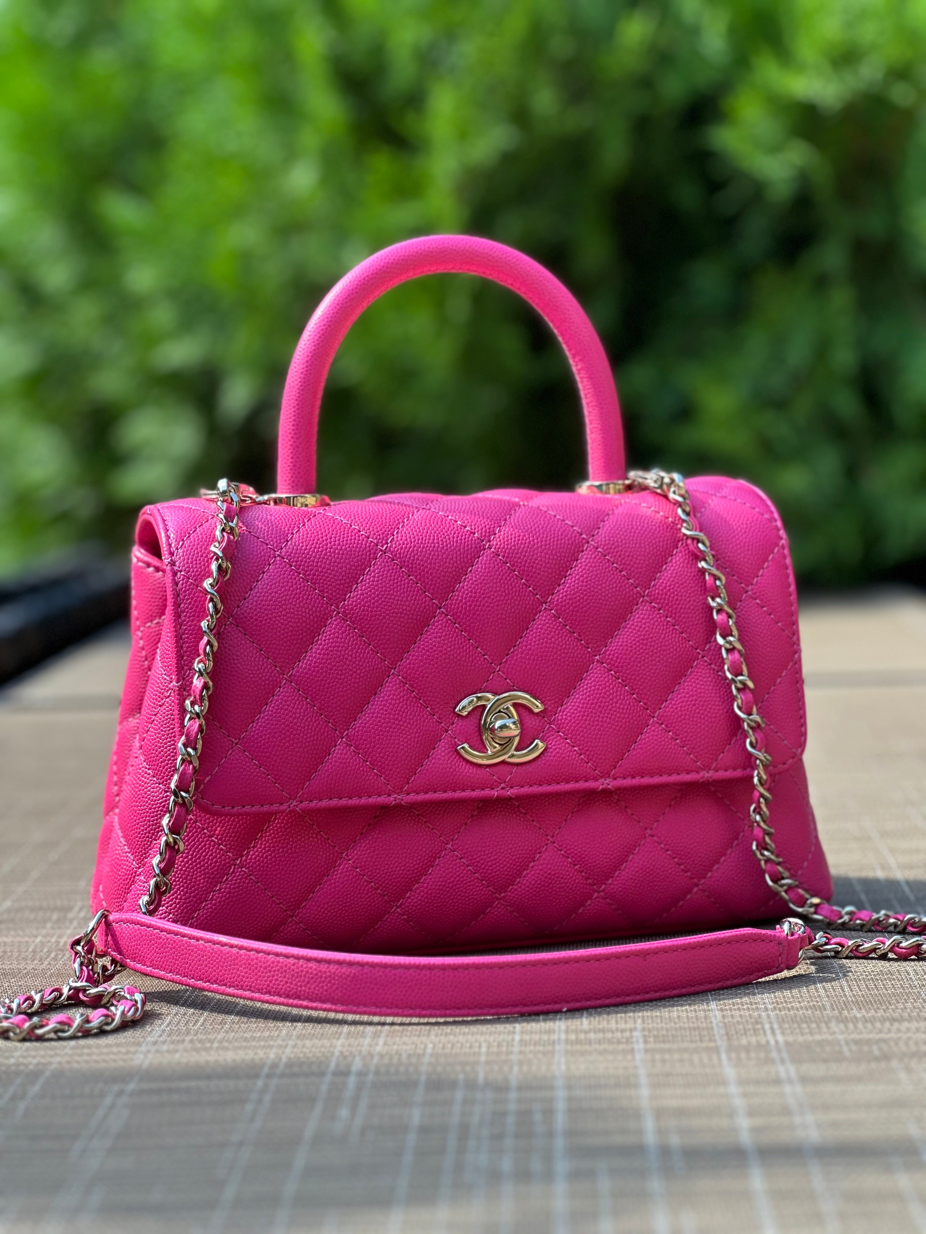 22K Chanel Small Coco Handle Flap Fuchsia Caviar Light Gold Hardware