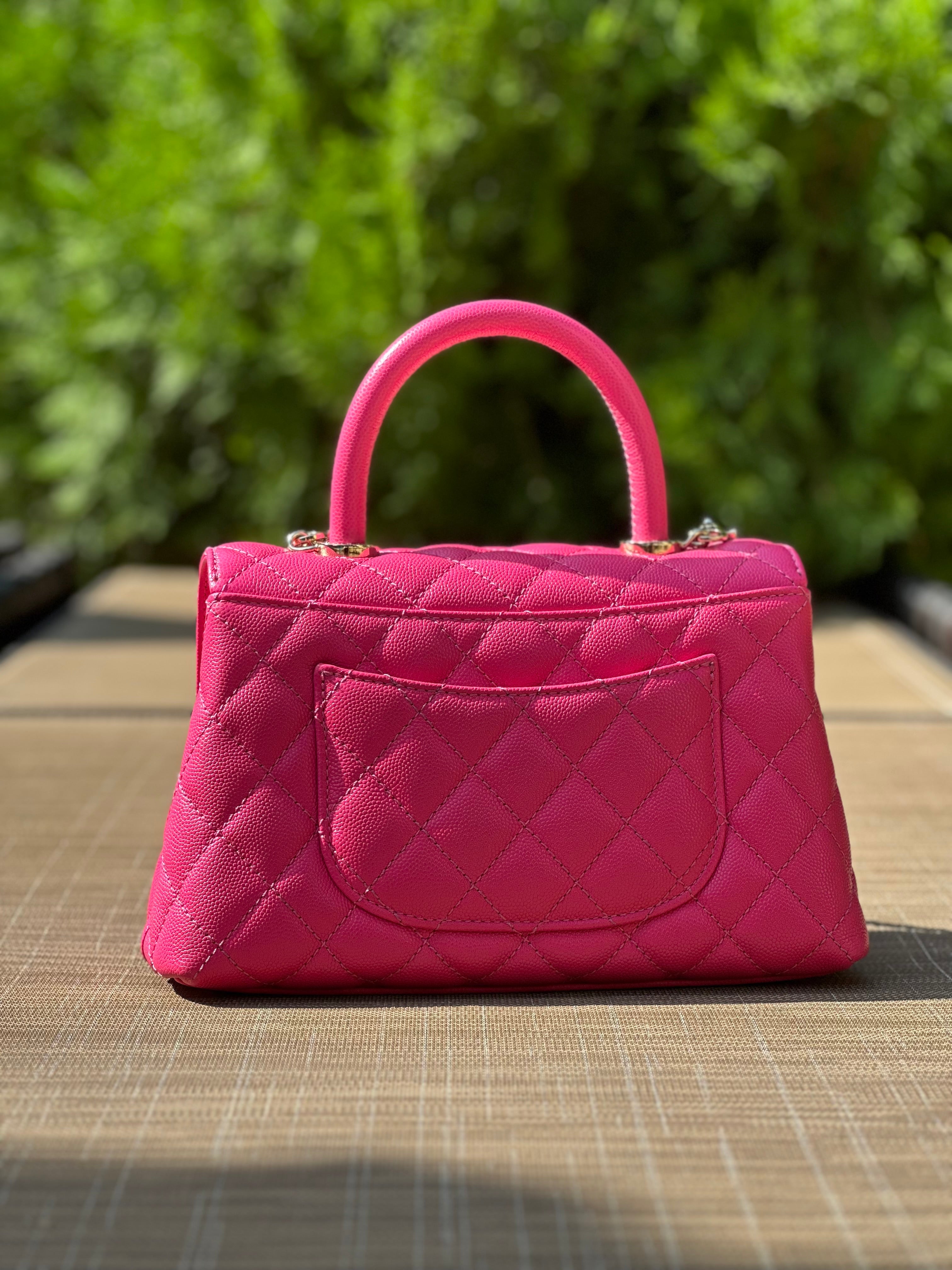 22K Chanel Small Coco Handle Flap Fuchsia Caviar Light Gold Hardware