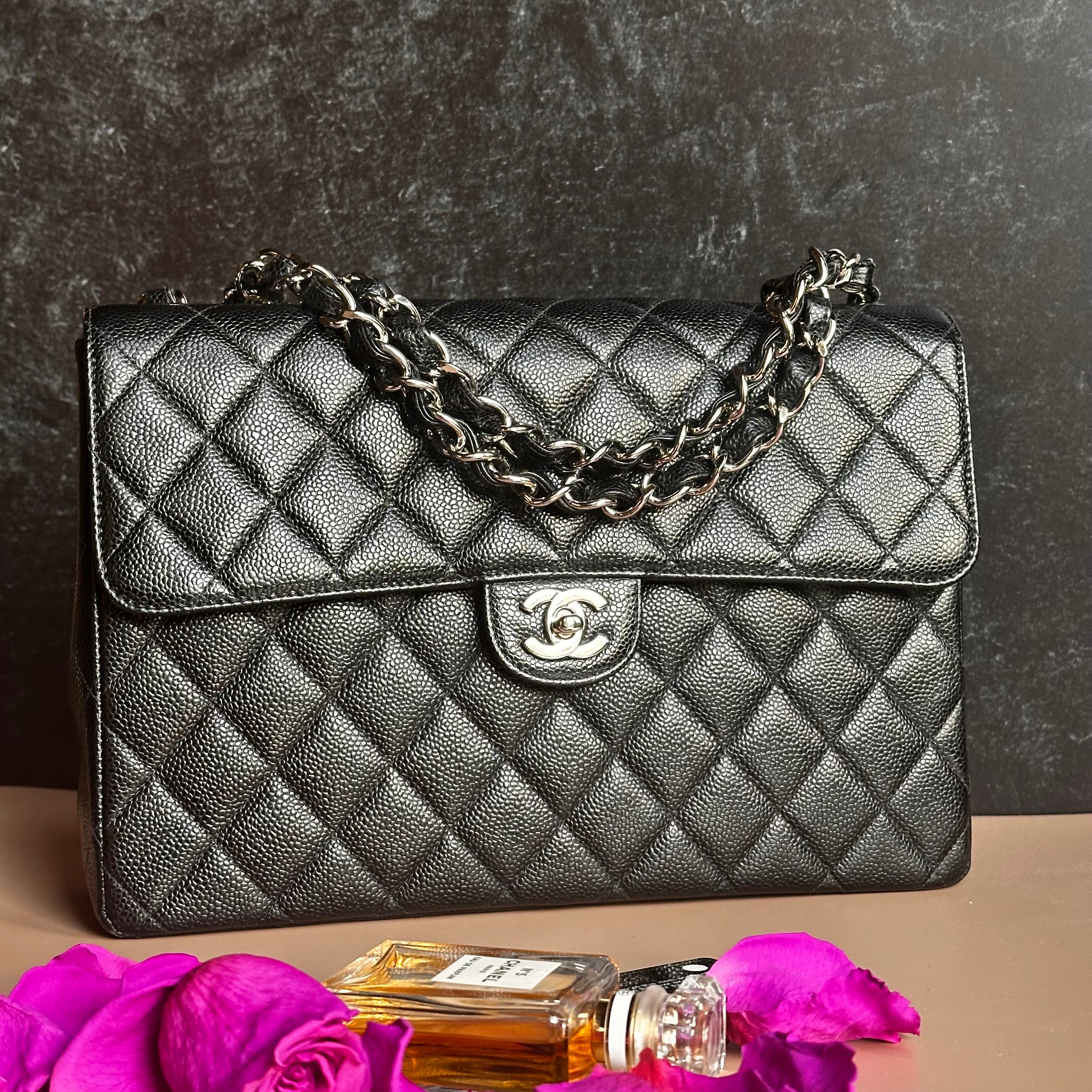 2001 Chanel Vintage Jumbo Black Caviar SHW