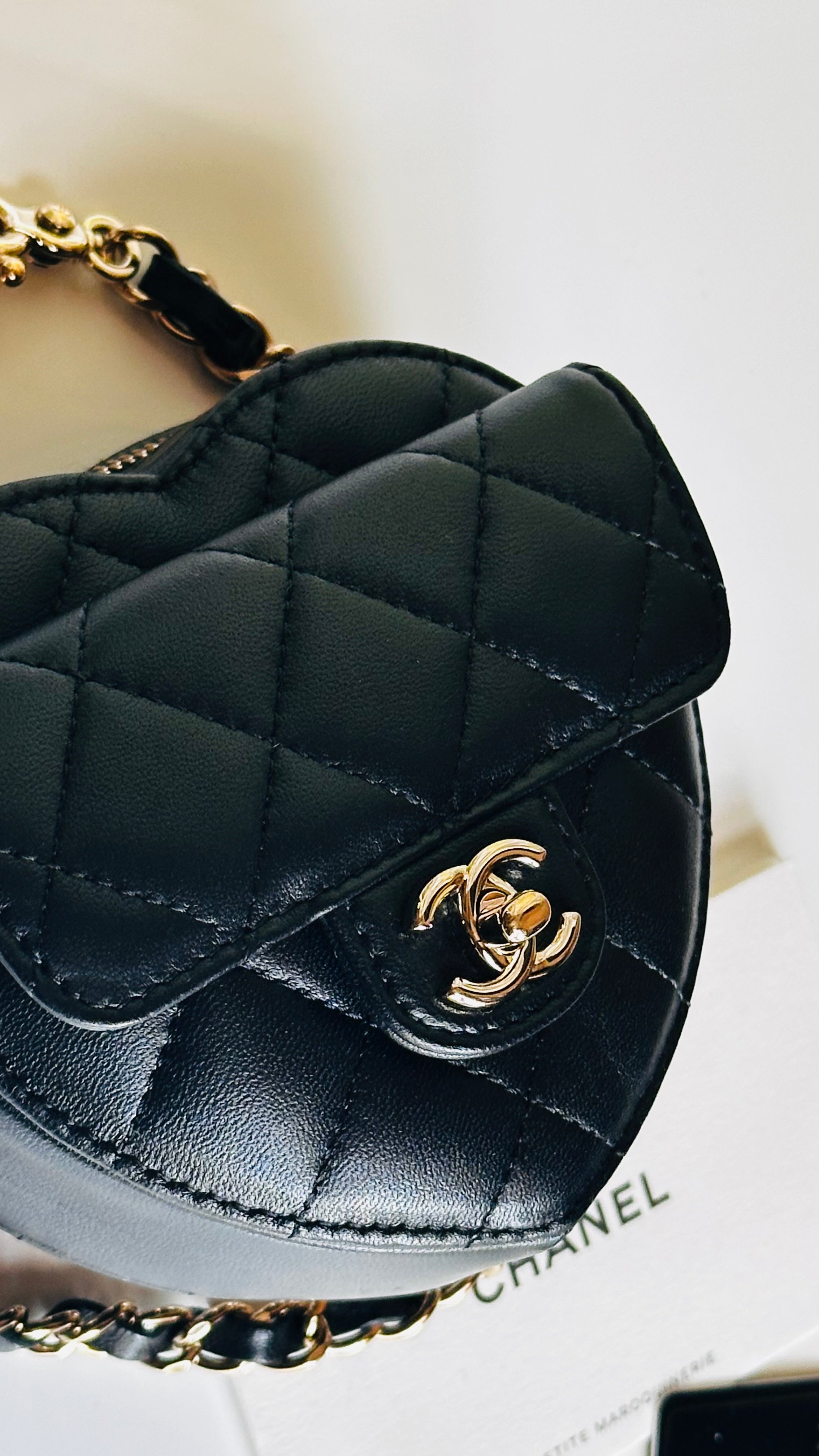 2022 Chanel CC in Love Heart Waist Bag Black Lambskin & Light Gold Hardware