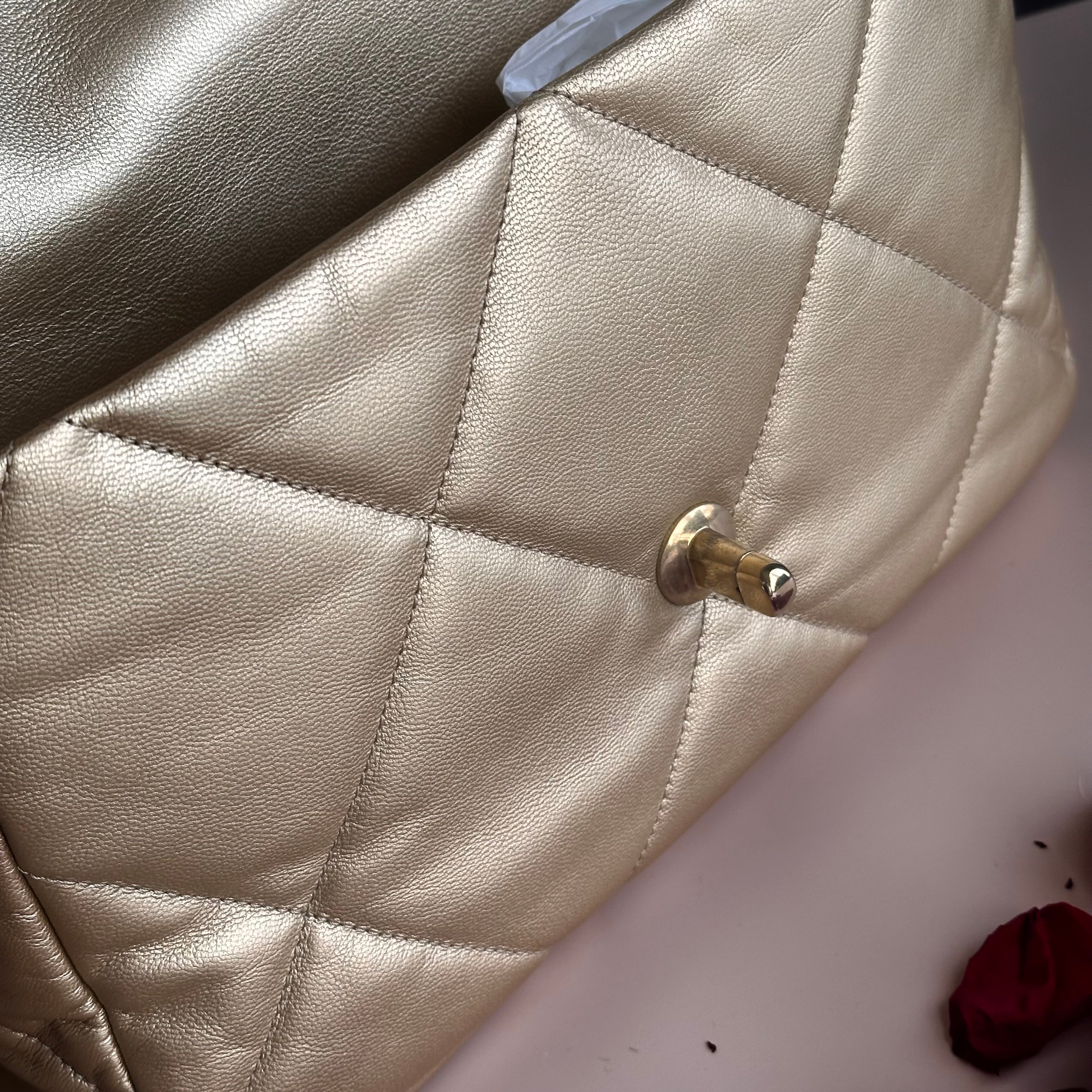 20B Chanel Medium-Large 19 Flap Metallic Gold Goatskin Mix Hardware and Cotton Linings