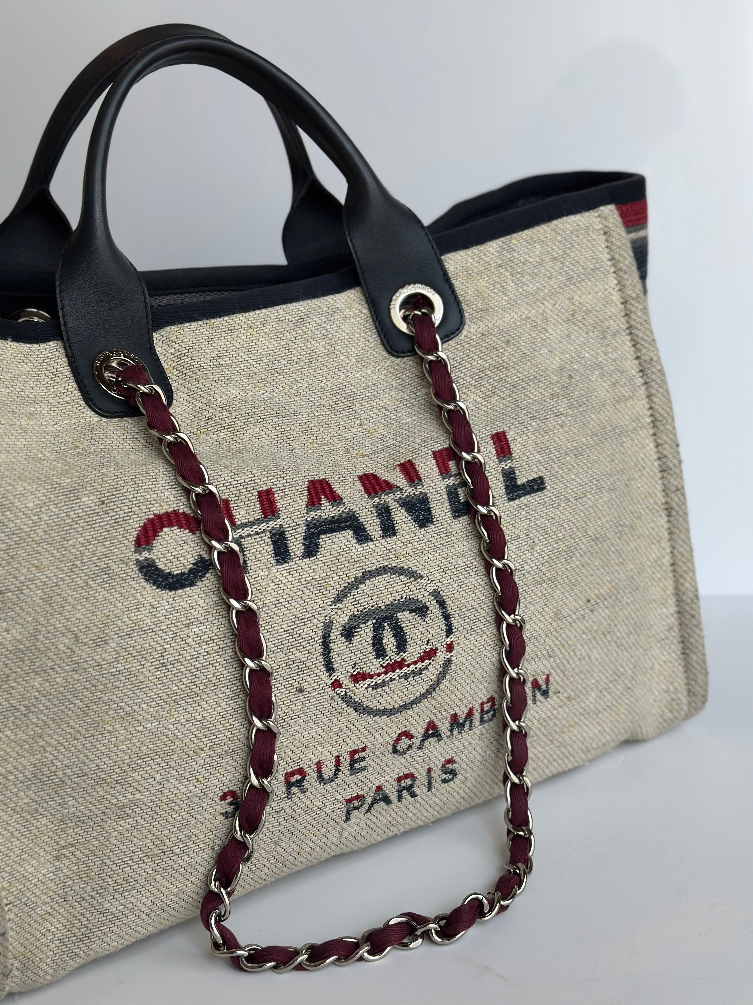 18A Chanel Large Deauville Shopping Tote Beige Toile & Calfskin