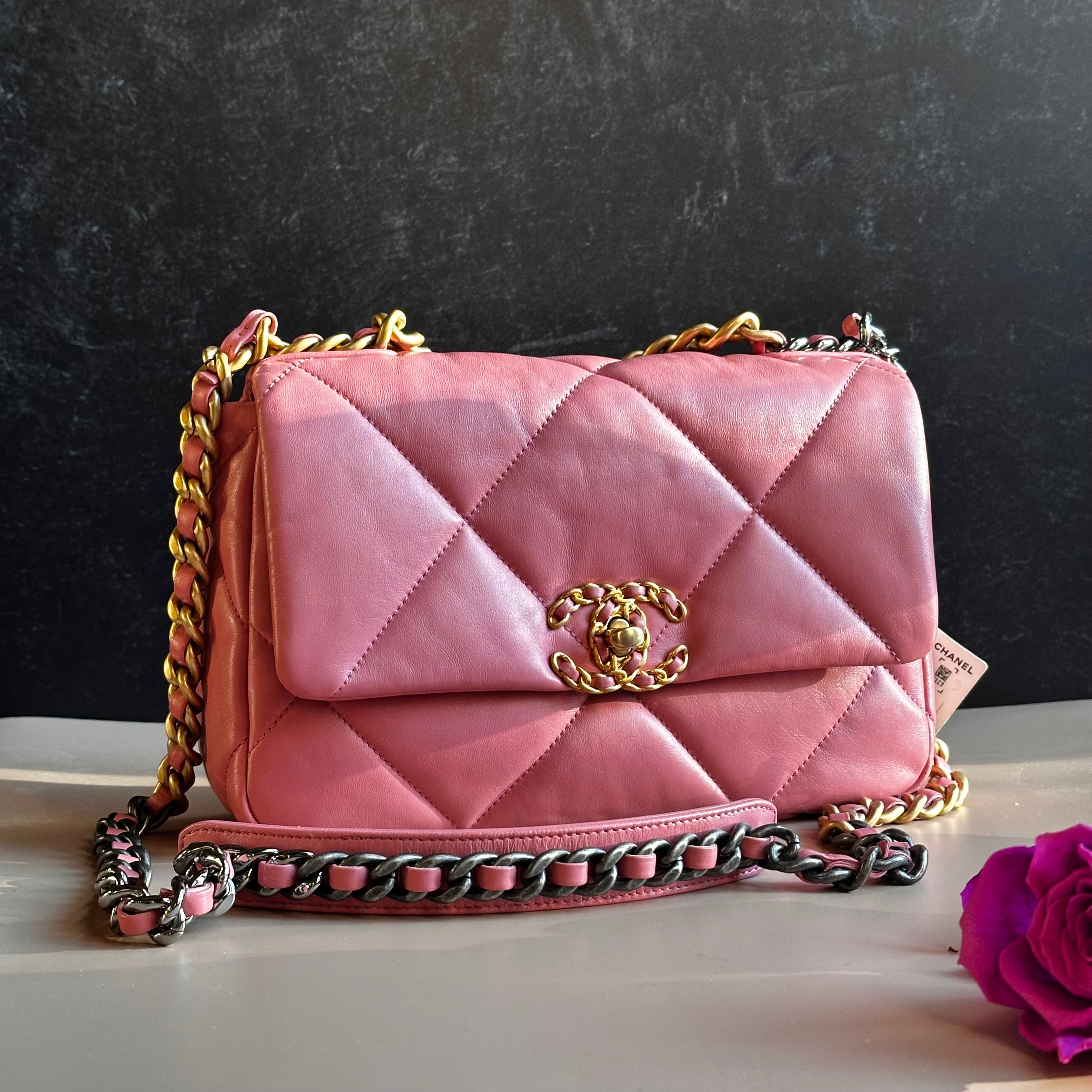 22A Chanel Medium 19 Pink Flap Lambskin Trio Mix Hardwares